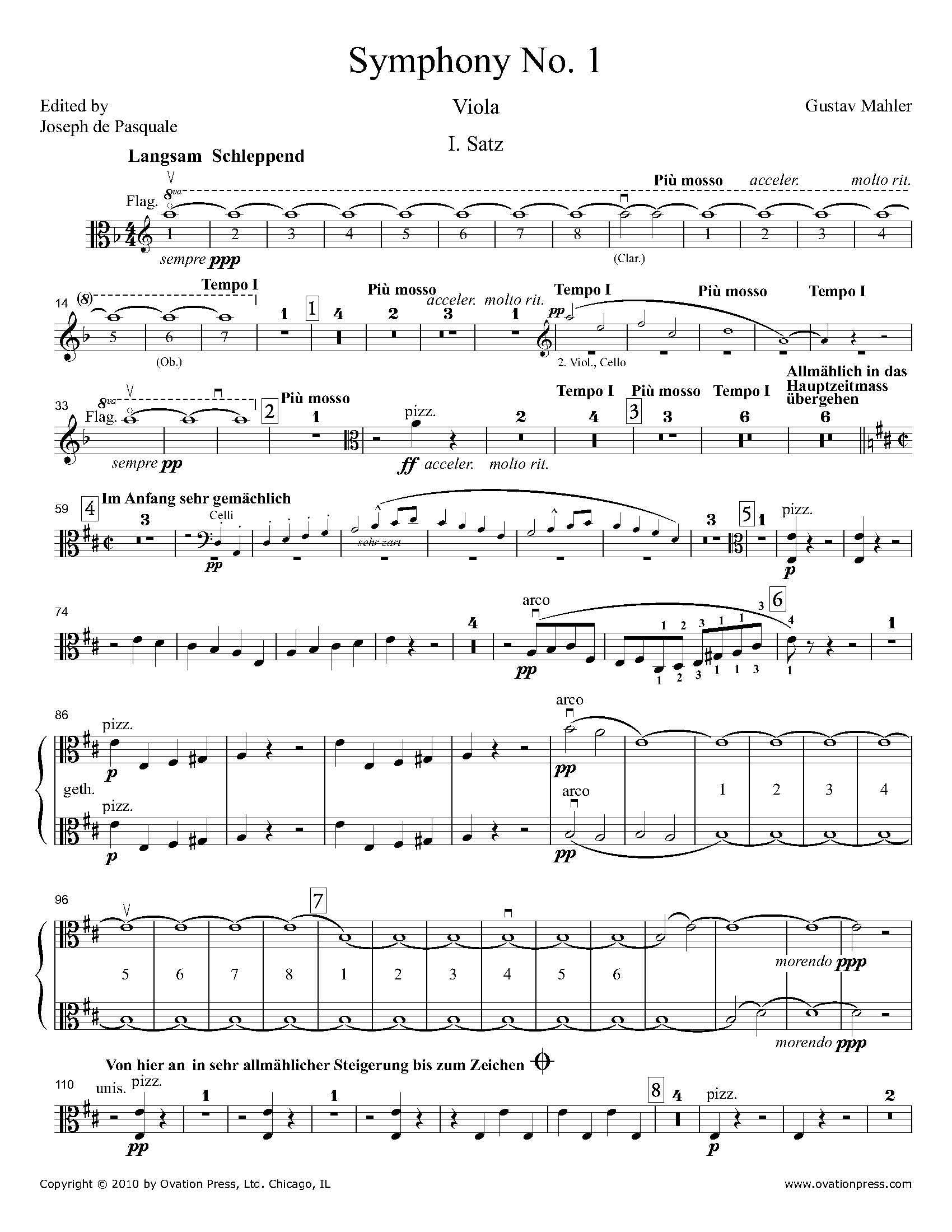 Zumbido aeronave Escupir Mahler Titan Symphony No. 1 Viola Part by Joseph de Pasquale
