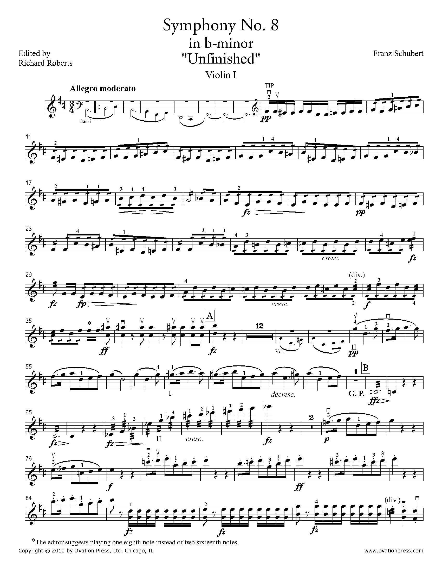 Richard　Schubert　No.　Violin　Unfinished　by　Part　Symphony　I　Roberts