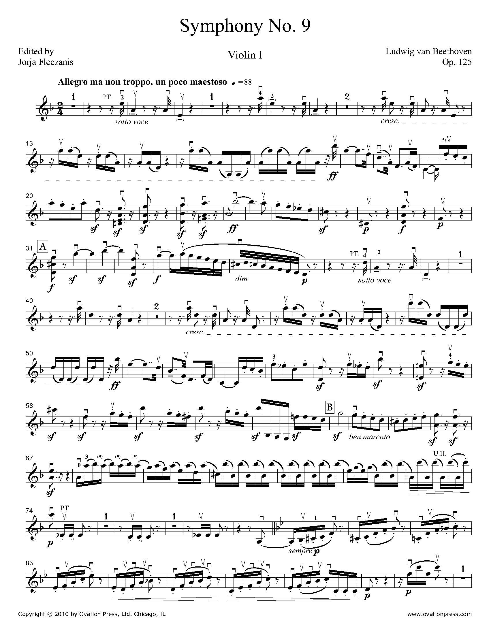 Jorja　Beethoven　by　Fleezanis　Choral　I　Violin　Symphony　No.　Part