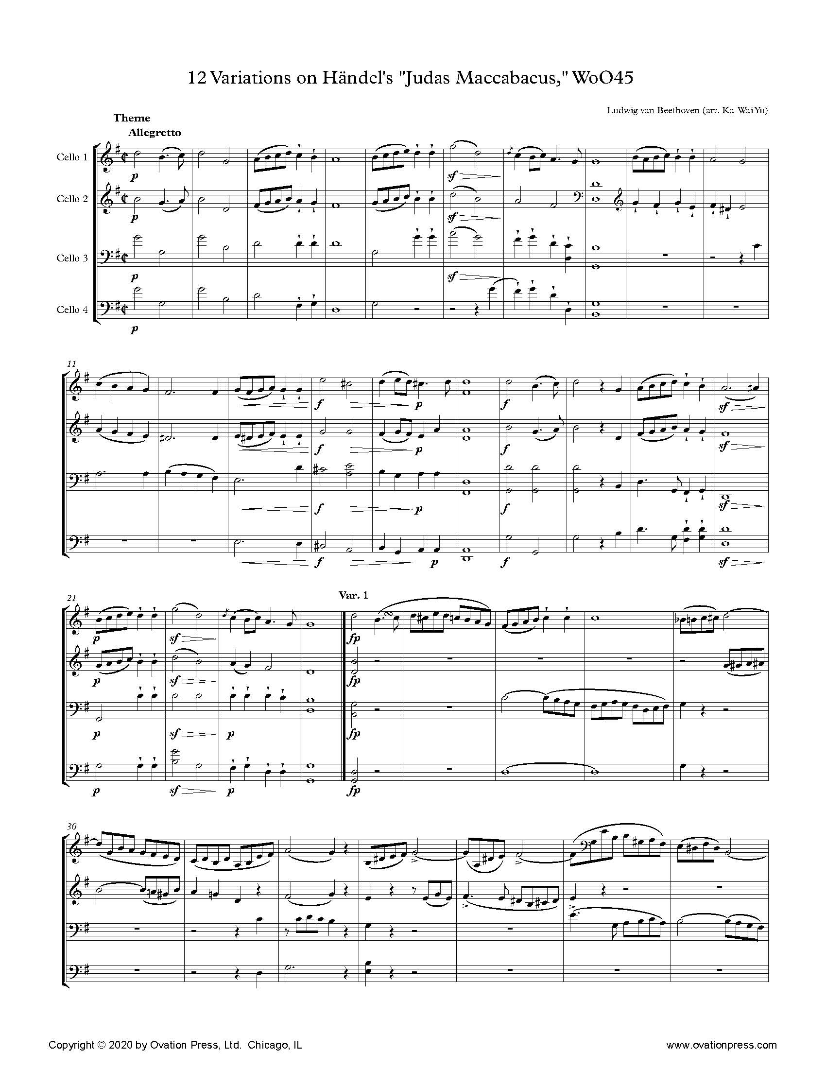 Beethoven 12 Variations on Händel's "Judas Maccabaeus" (for Cello Quartet)