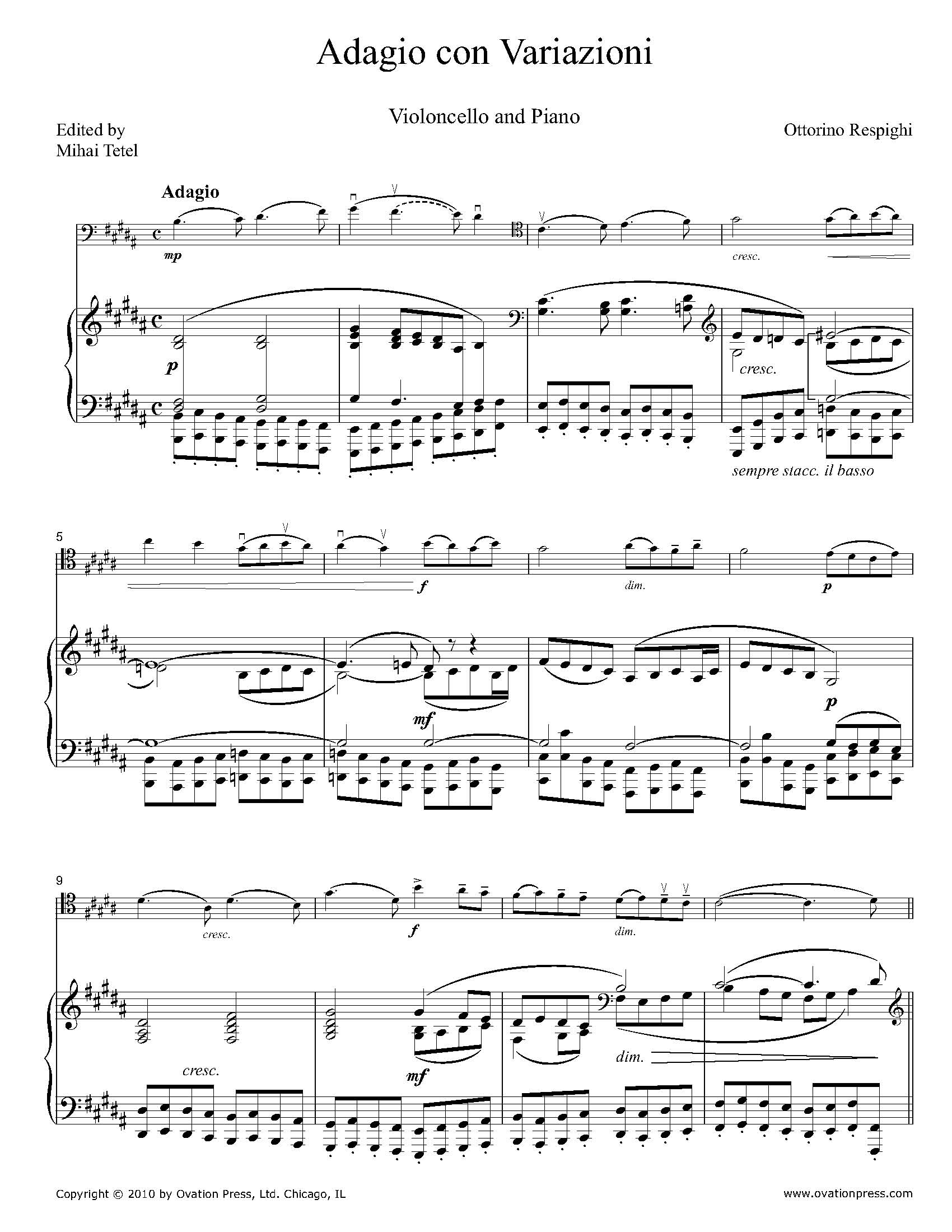 Respighi Adagio con Variazioni for Cello and Piano