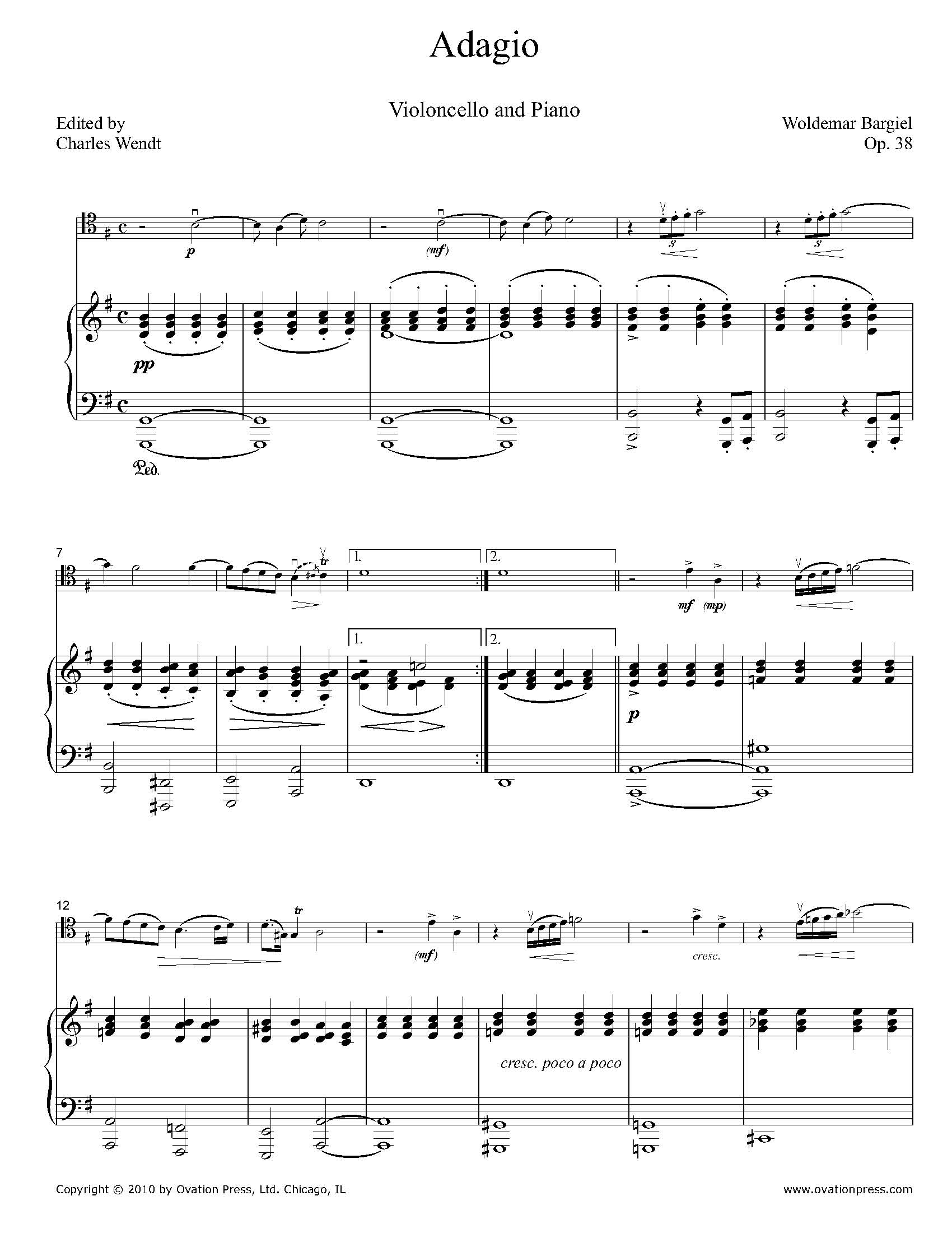 Bargiel Adagio for Cello and Piano