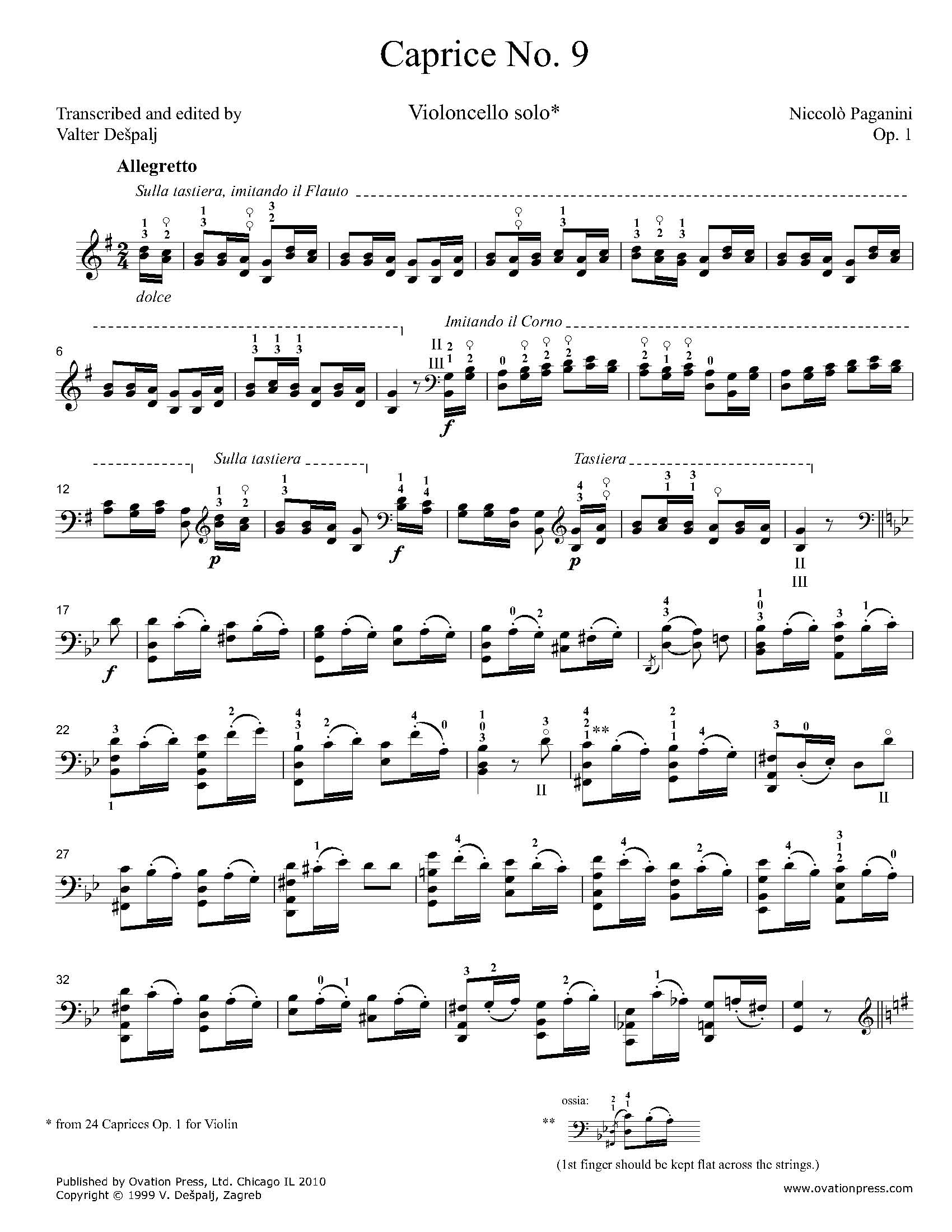 Paganini Caprice No. 9 for Cello