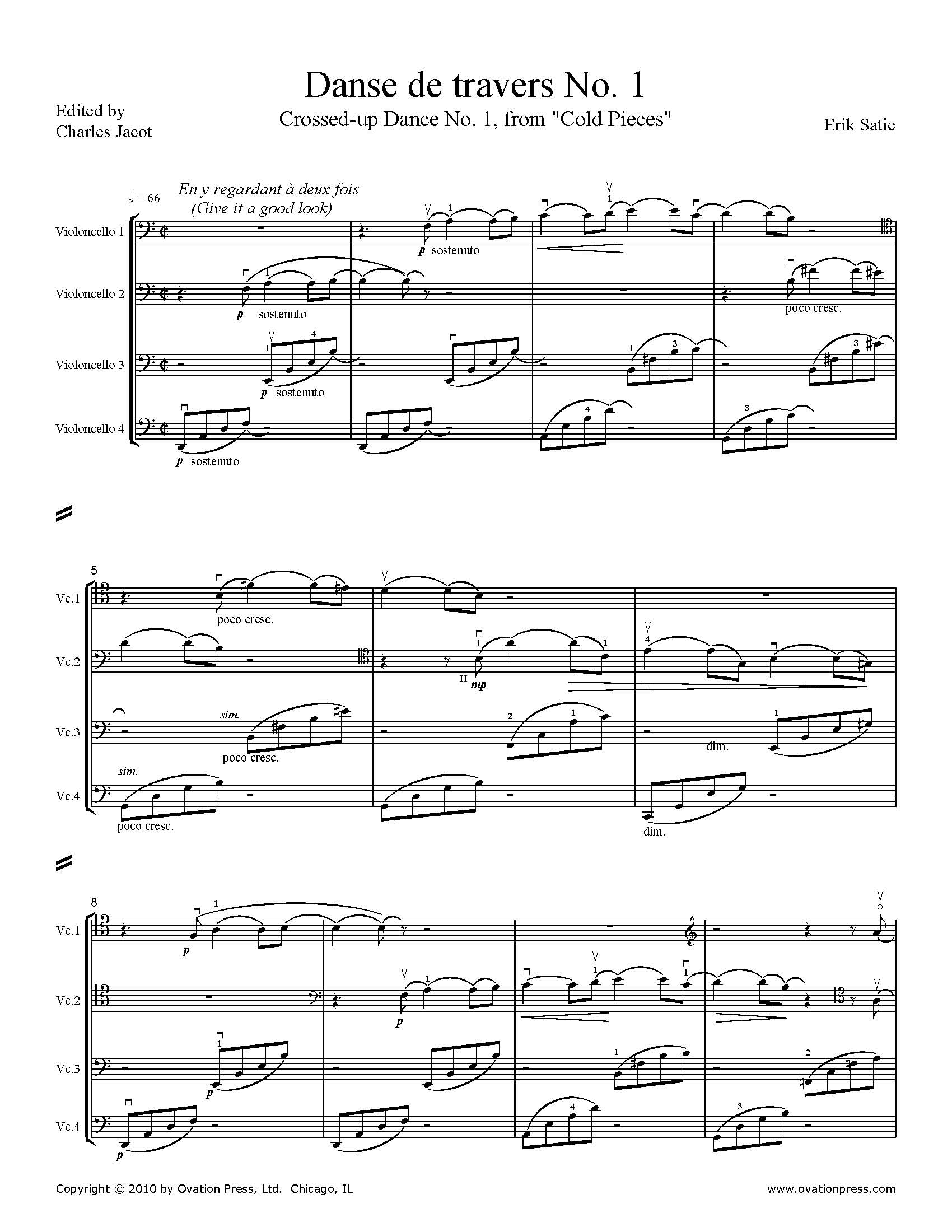 Satie Danse de travers Arranged for Cello Quartet