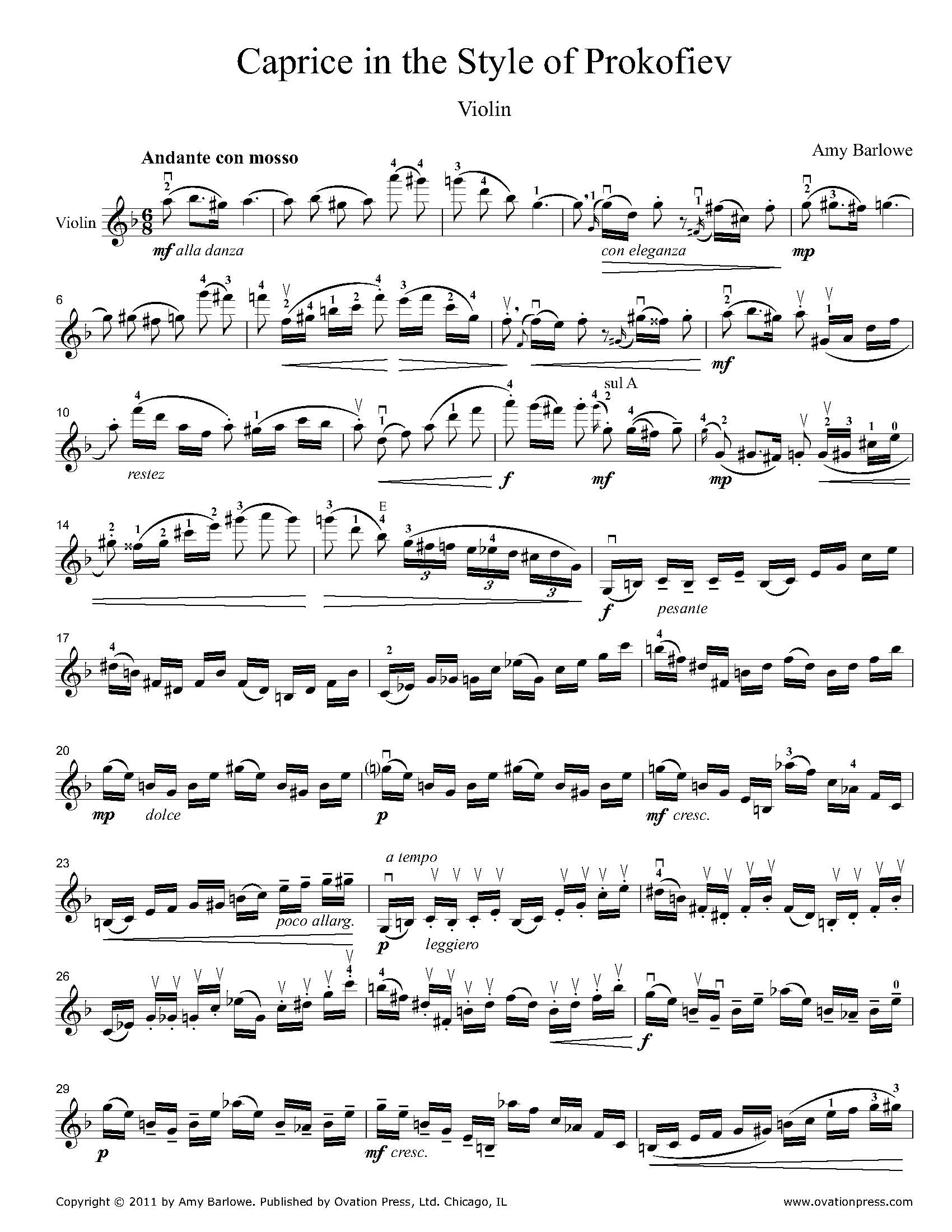 Caprice in the Style of Prokofiev for Violin