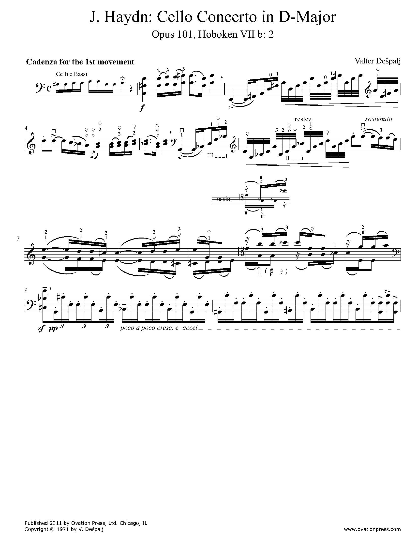 Haydn Cello Concerto No. 2 in D-Major Cadenzas