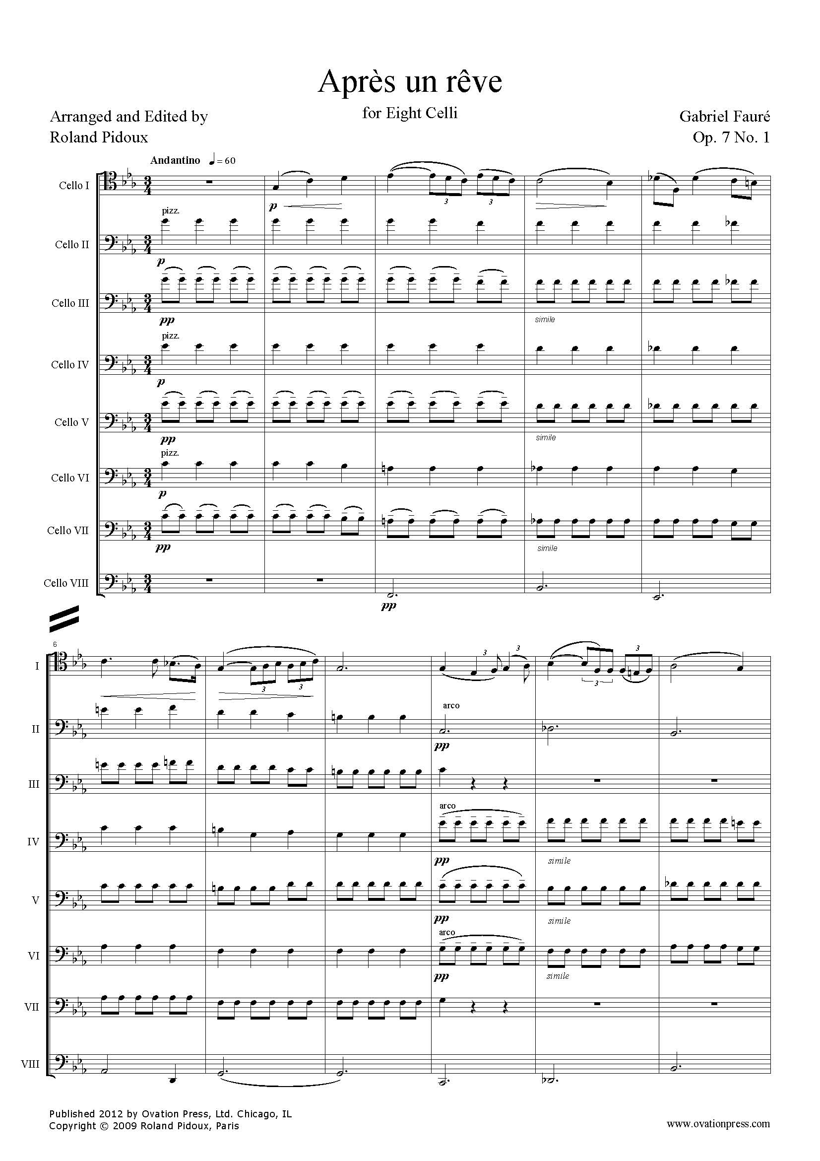 Fauré Après un rêve Arranged for Cello Octet
