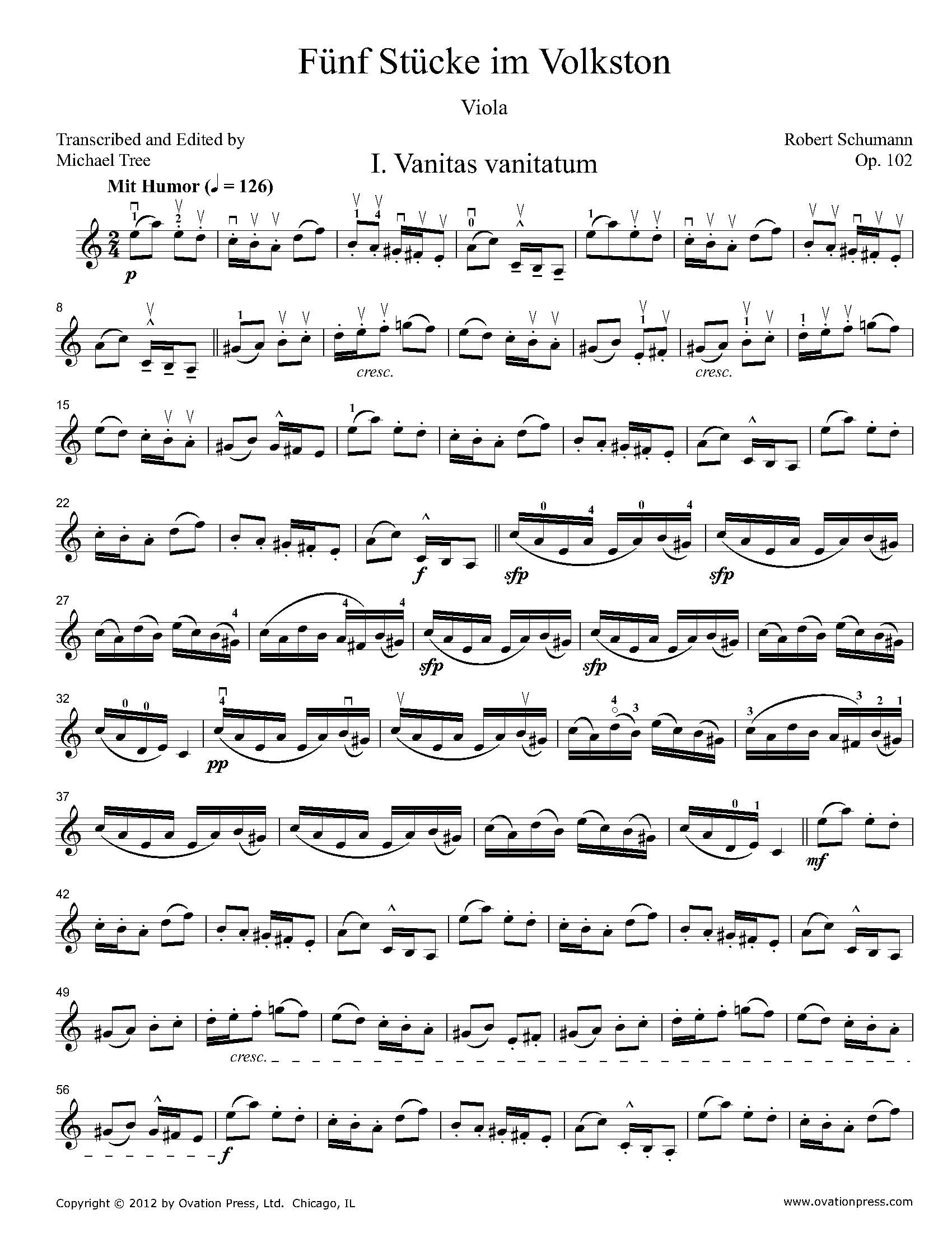 Schumann Fünf Stücke im Volkston for Viola and Piano
