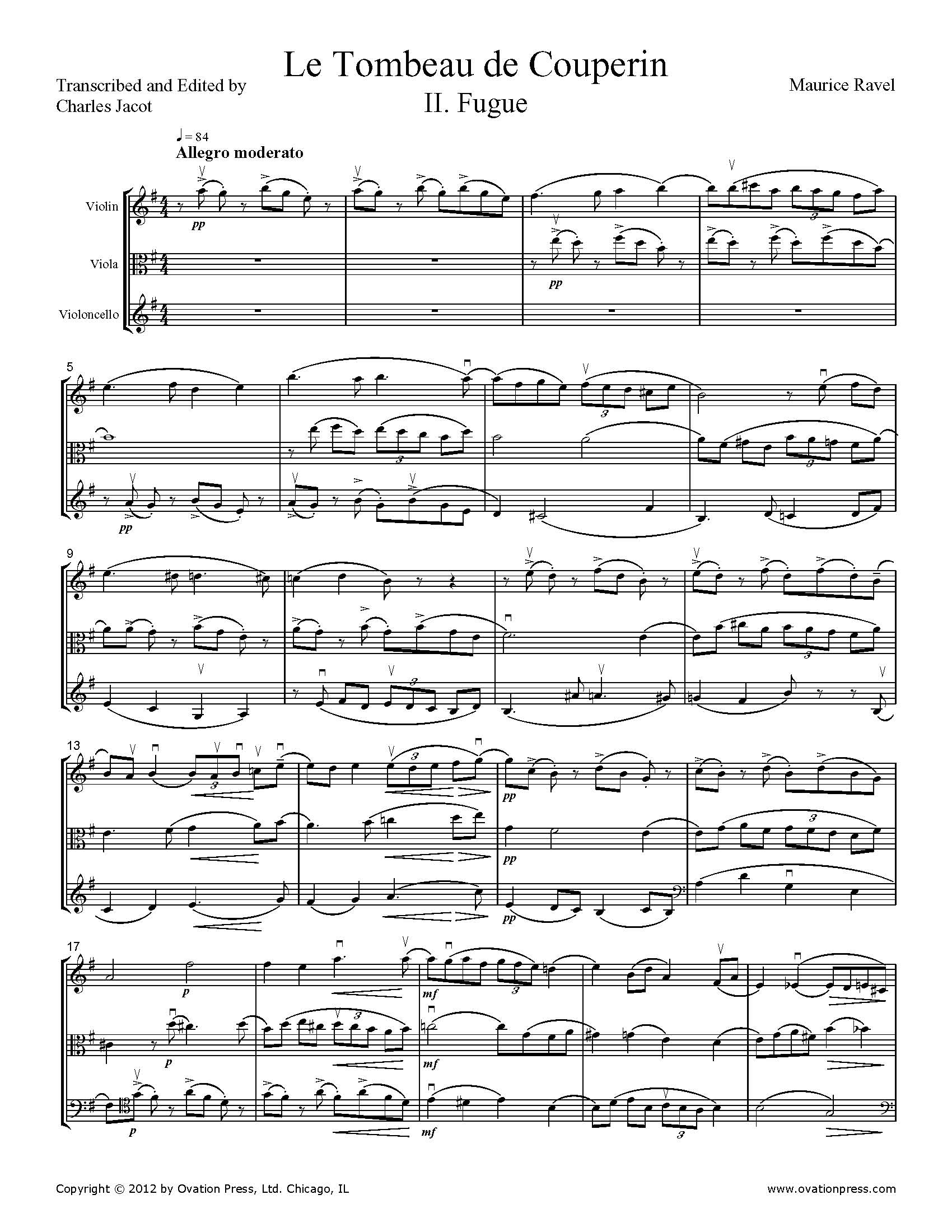 Ravel Le Tombeau de Couperin Arranged for String Trio