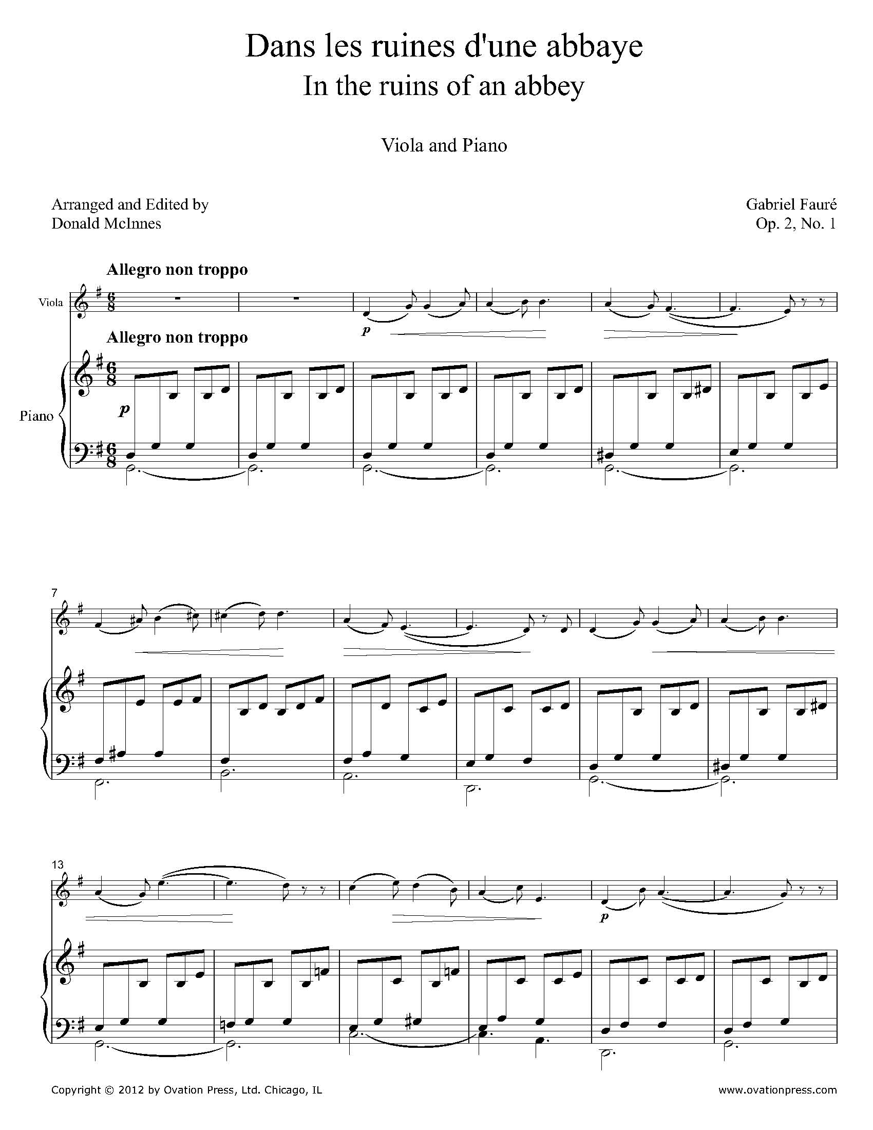 Fauré Dans les ruines d'une abbaye for Viola and Piano