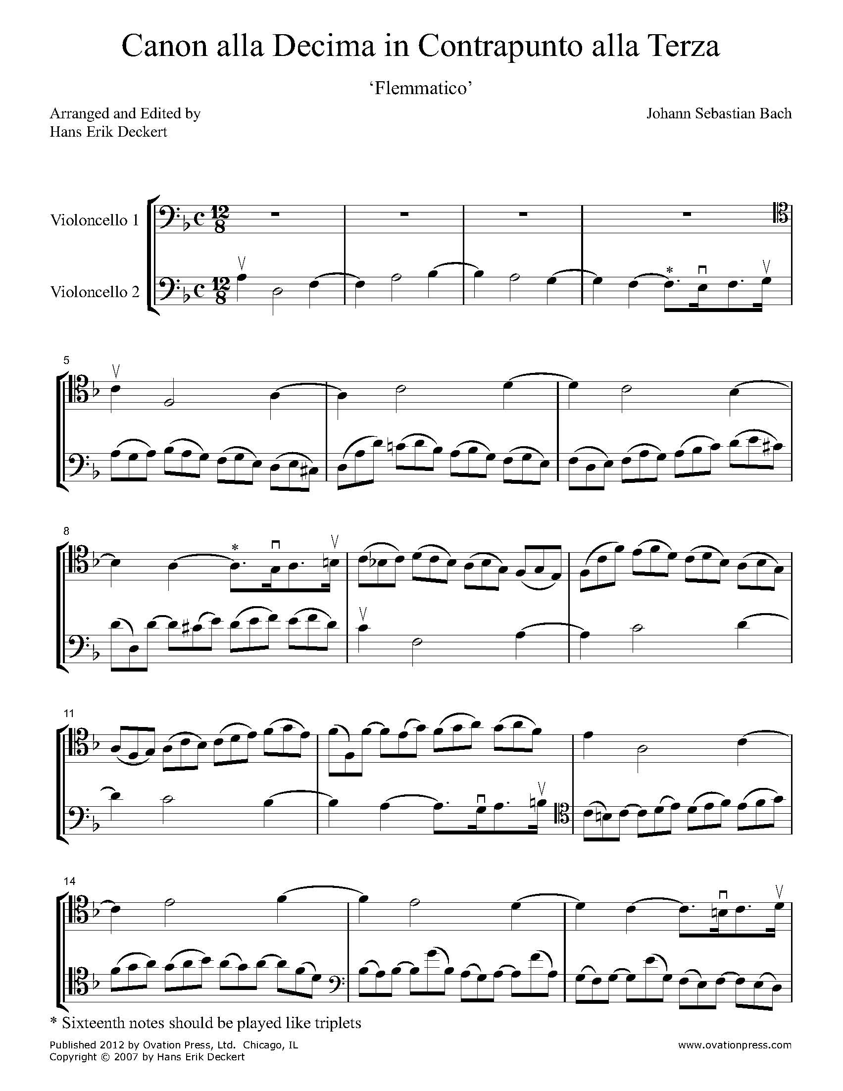 Bach Canon alla Decima in Contrapunto alla Terza Arranged for Cello Duo
