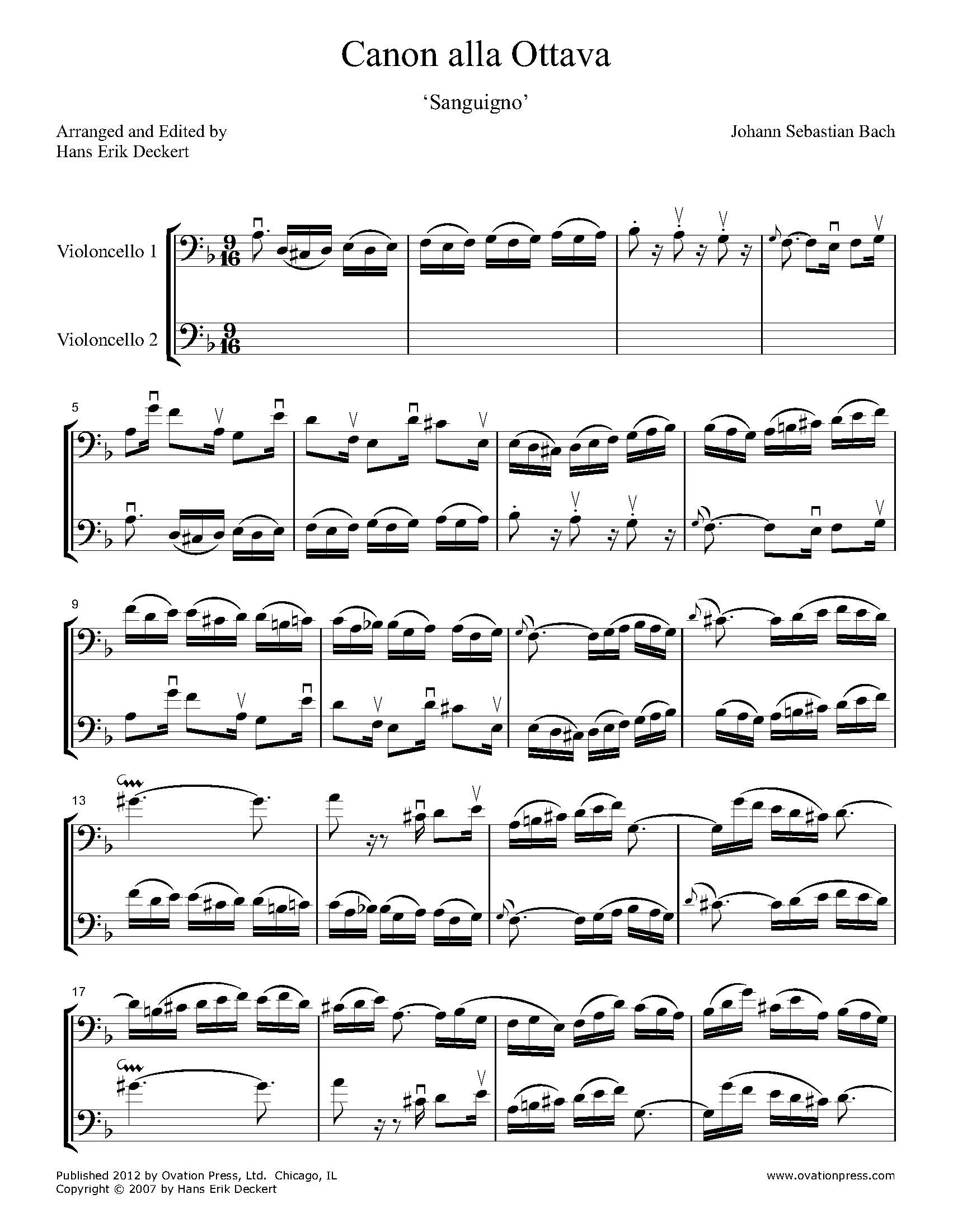 Bach Canon alla Ottava Arranged for Cello Duo