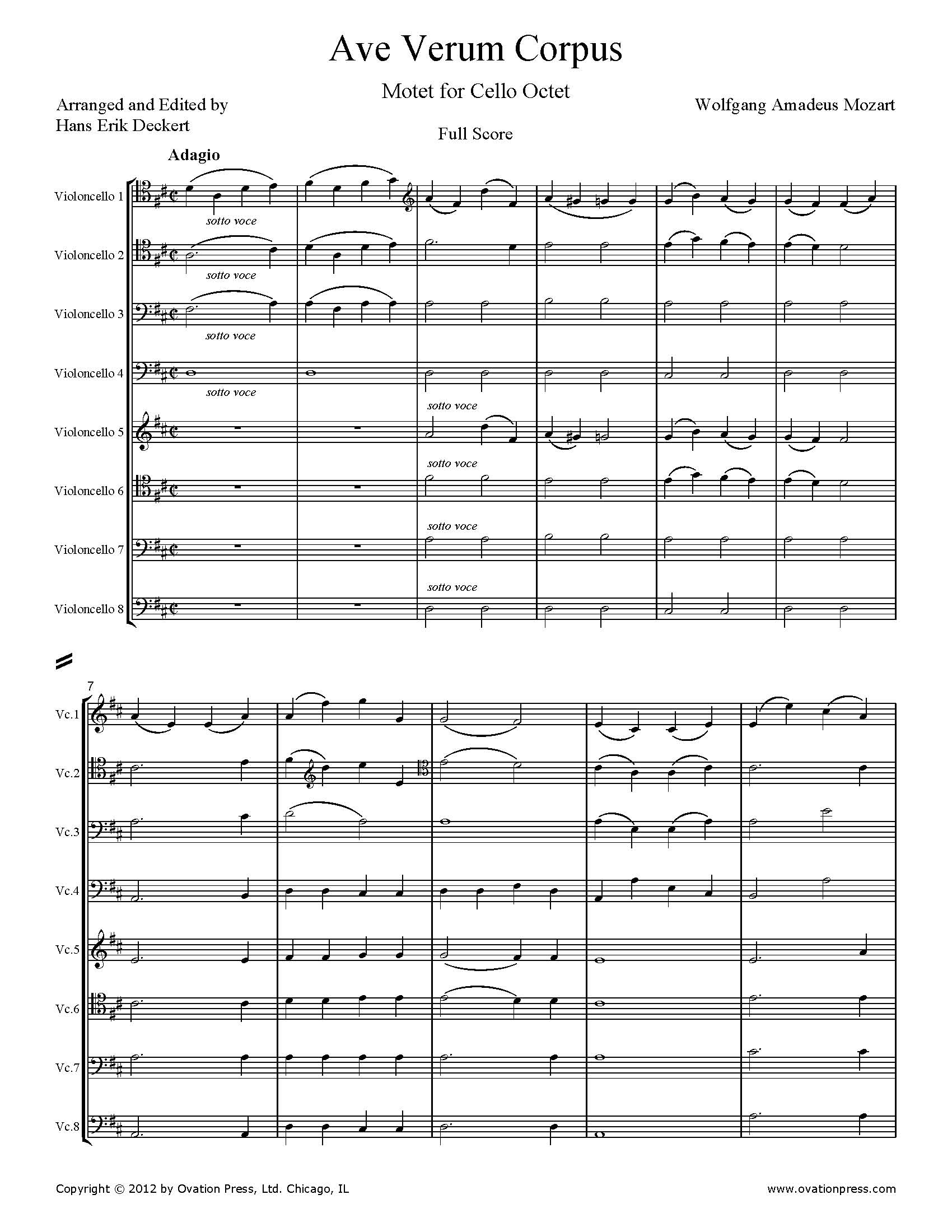Mozart Ave Verum Corpus Arranged for Cello Octet