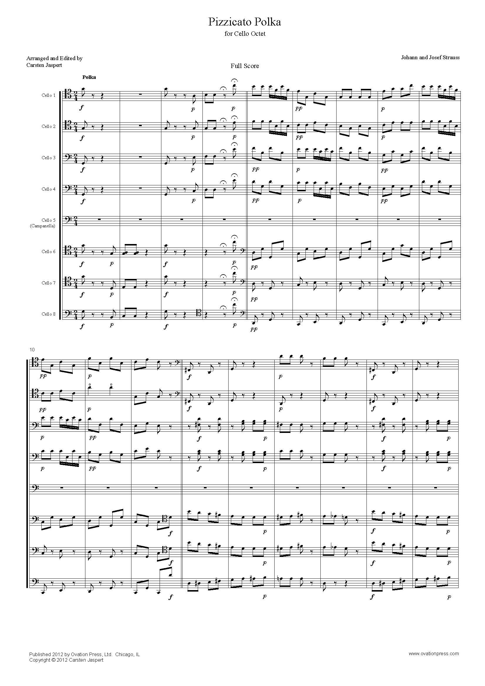 Strauss Pizzicato Polka Arranged for Cello Octet
