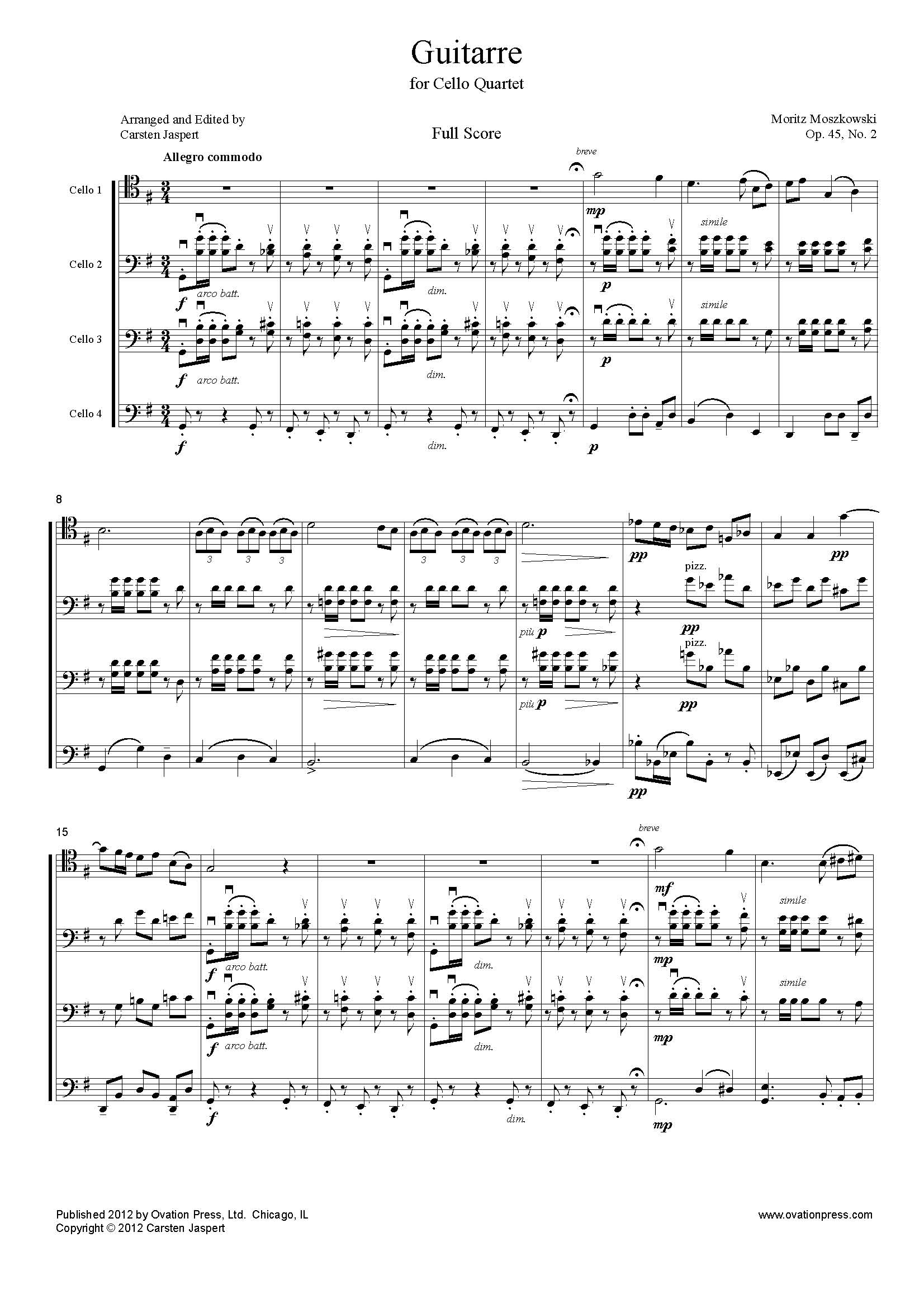 Moszkowski Guitarre Arranged for Cello Quartet