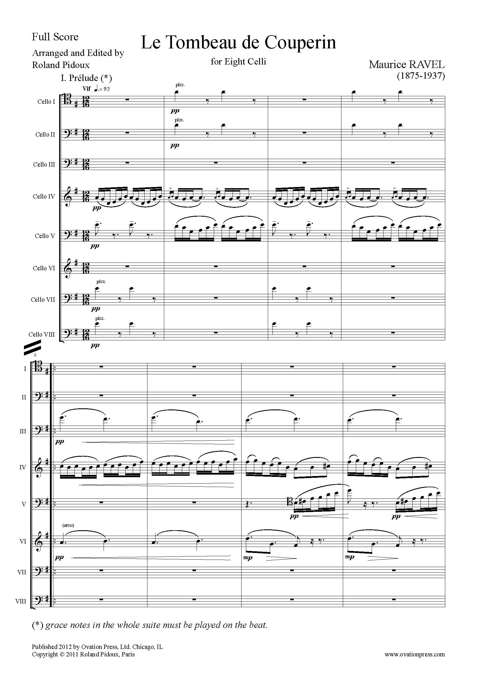 Ravel Le Tombeau de Couperin Arranged for Cello Octet