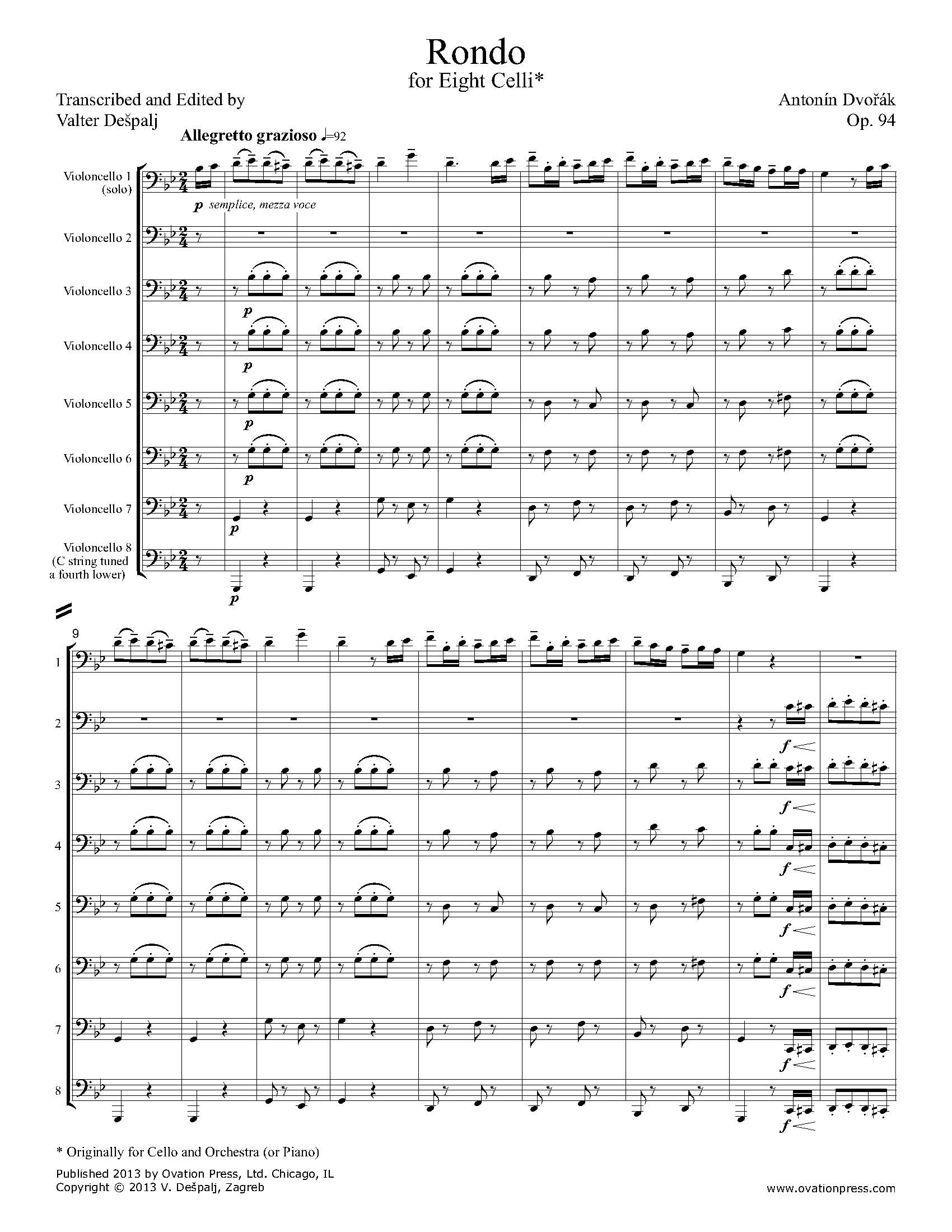 Dvořák Rondo Transcribed for Cello Octet