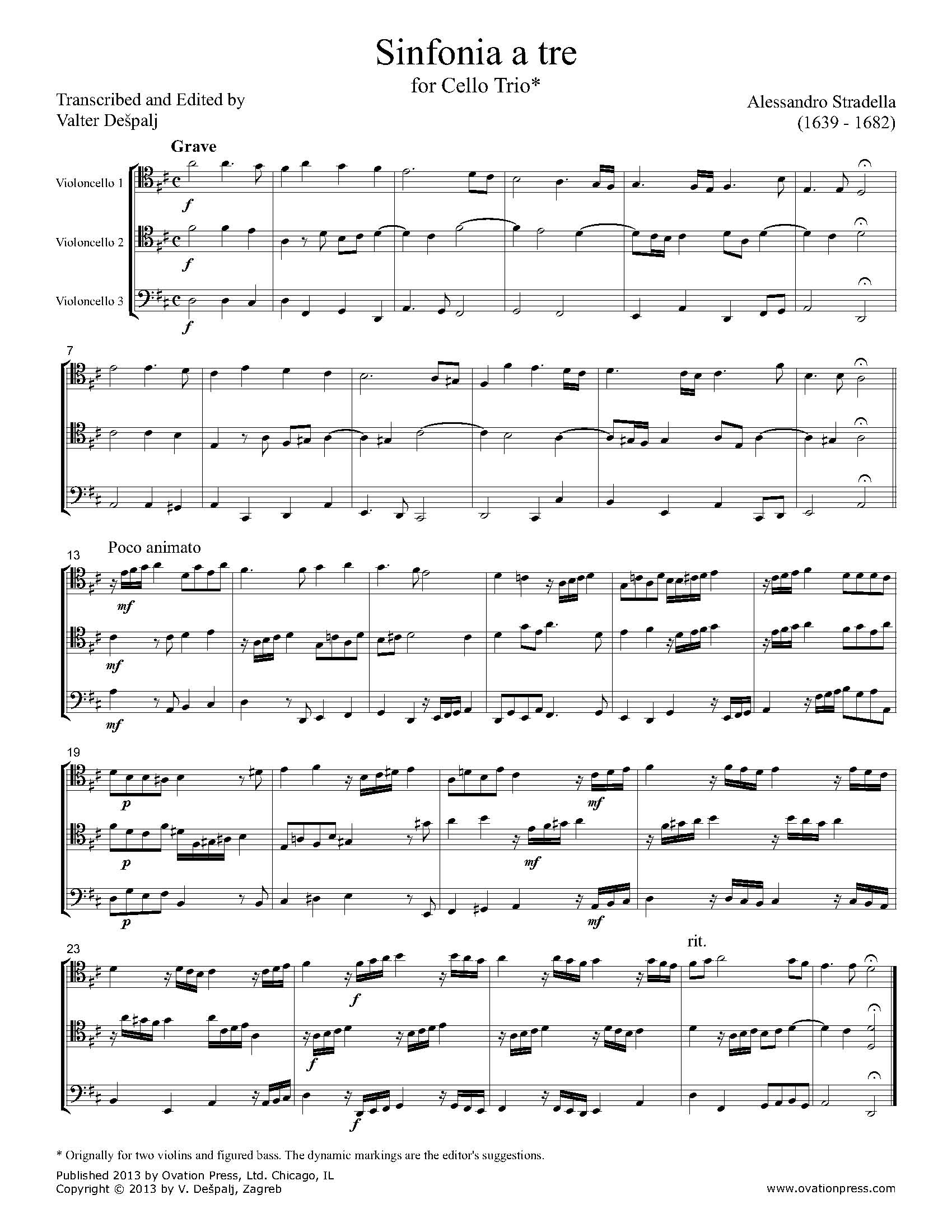 Stradella Sinfonia a tre Transcribed for Cello Trio
