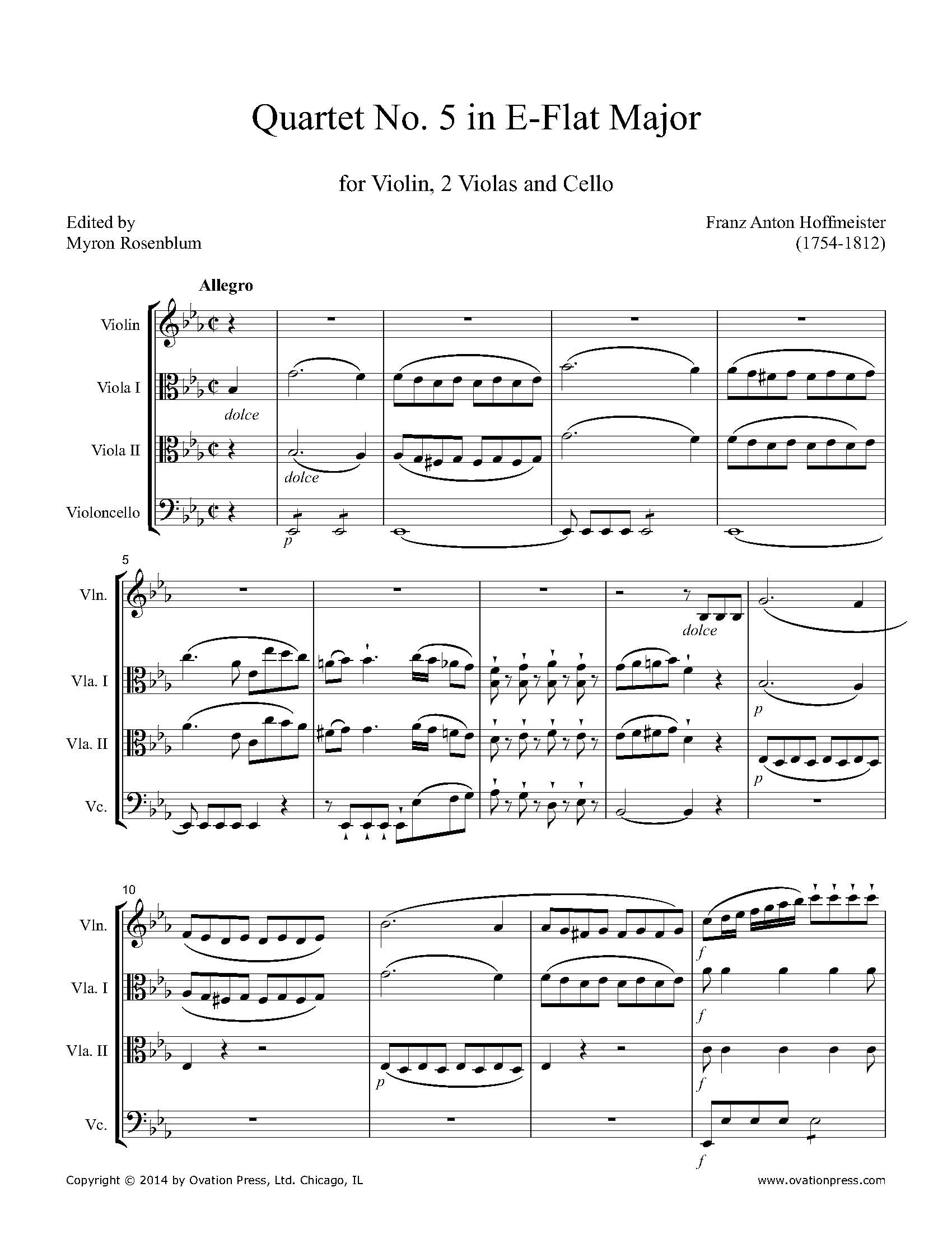 Hoffmeister Quartet No. 5 in E-Flat Major