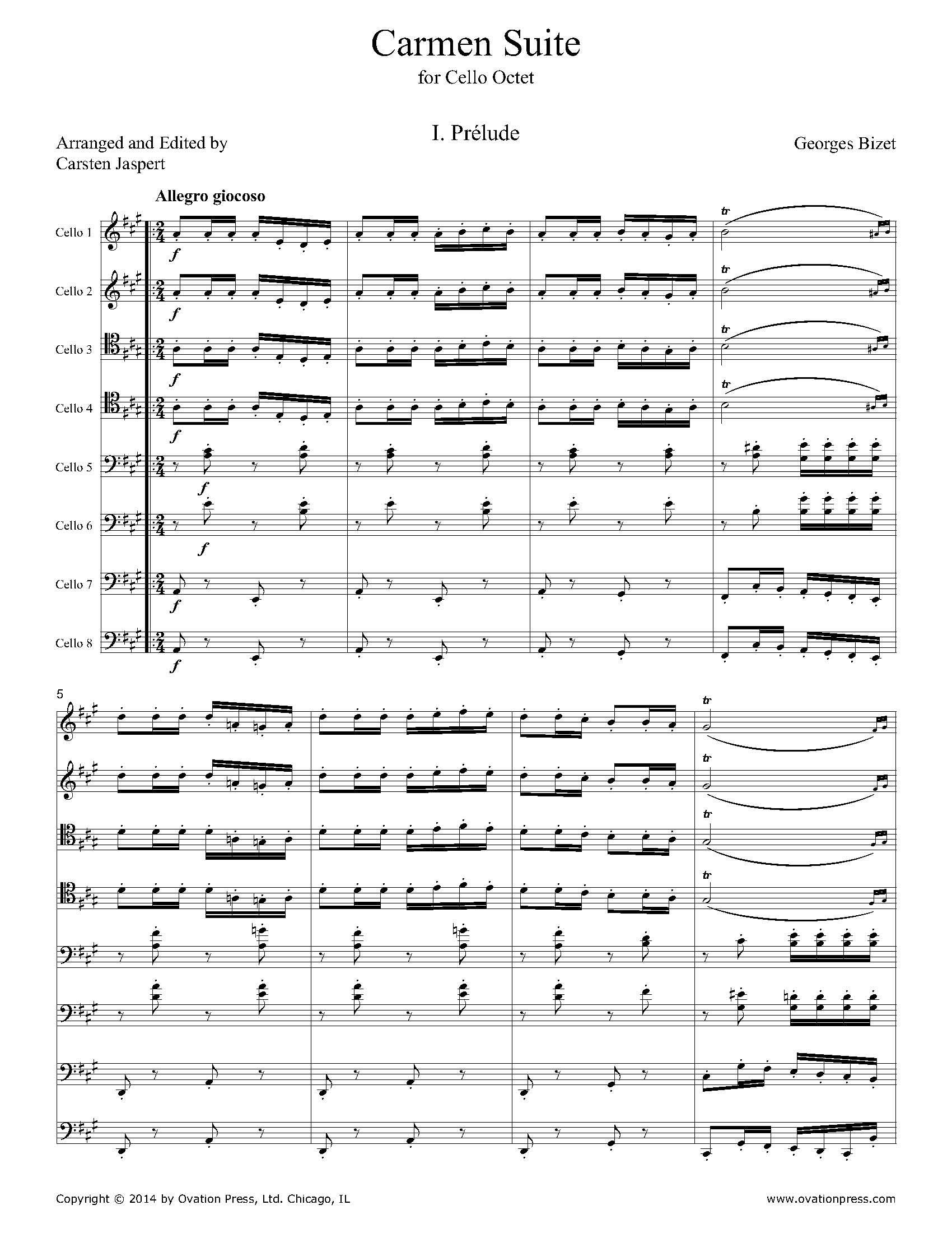 Bizet Carmen Suite Arranged for Cello Octet