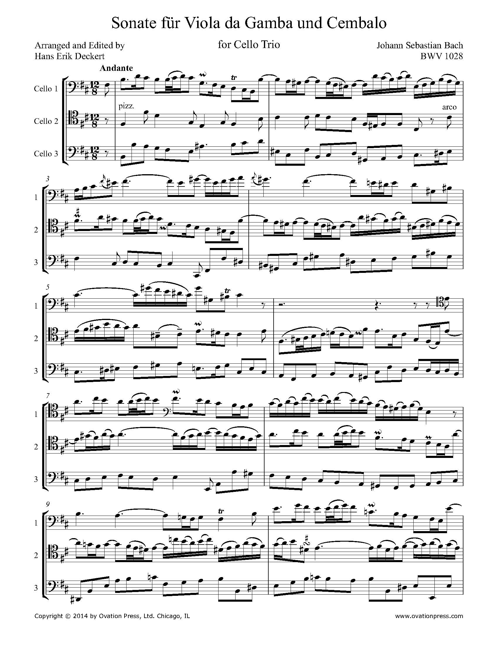 Bach Andante from Sonate für Viola da Gamba und Cembalo BWV 1028 (for Cello Trio)