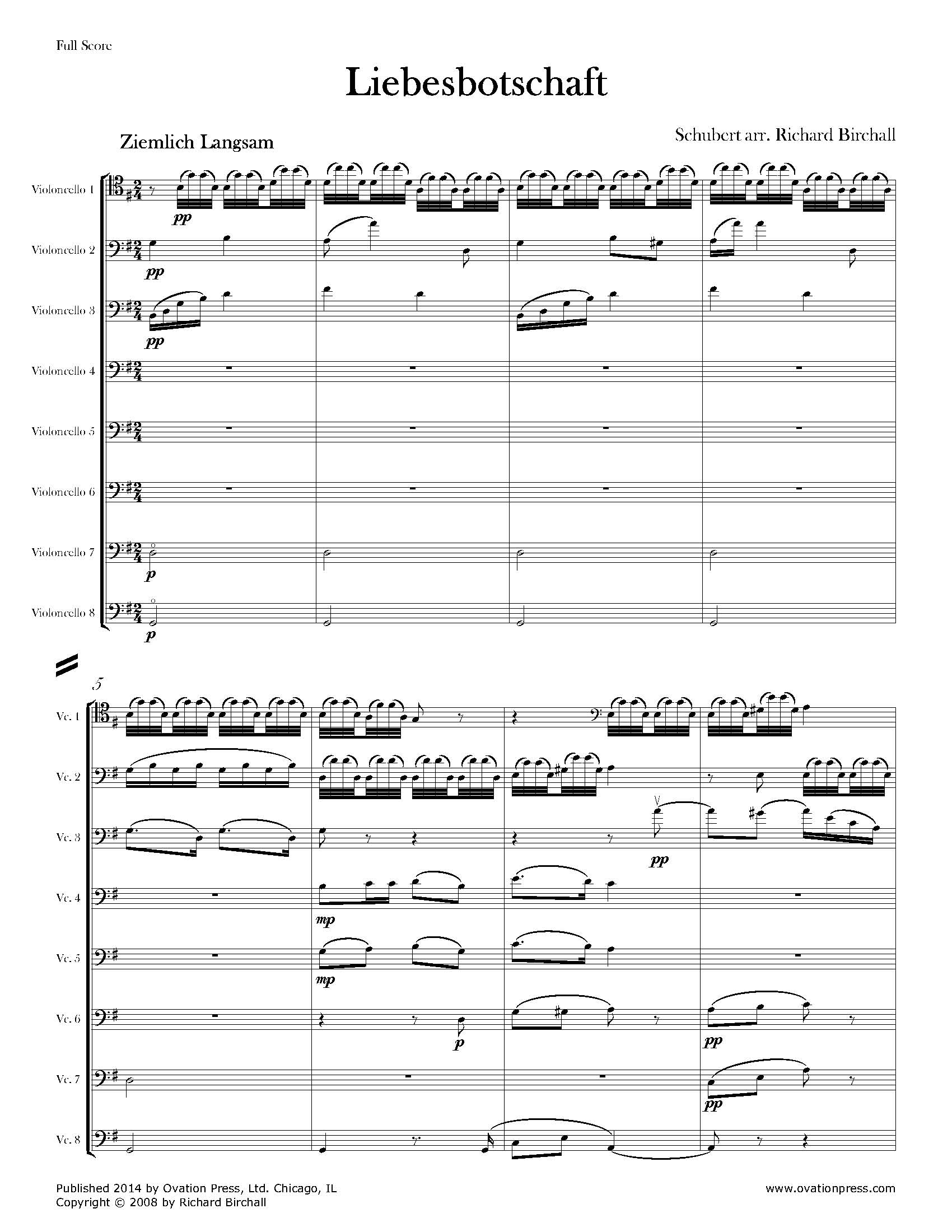 Schubert Three Songs from Schwanengesang Arranged for Cello Octet