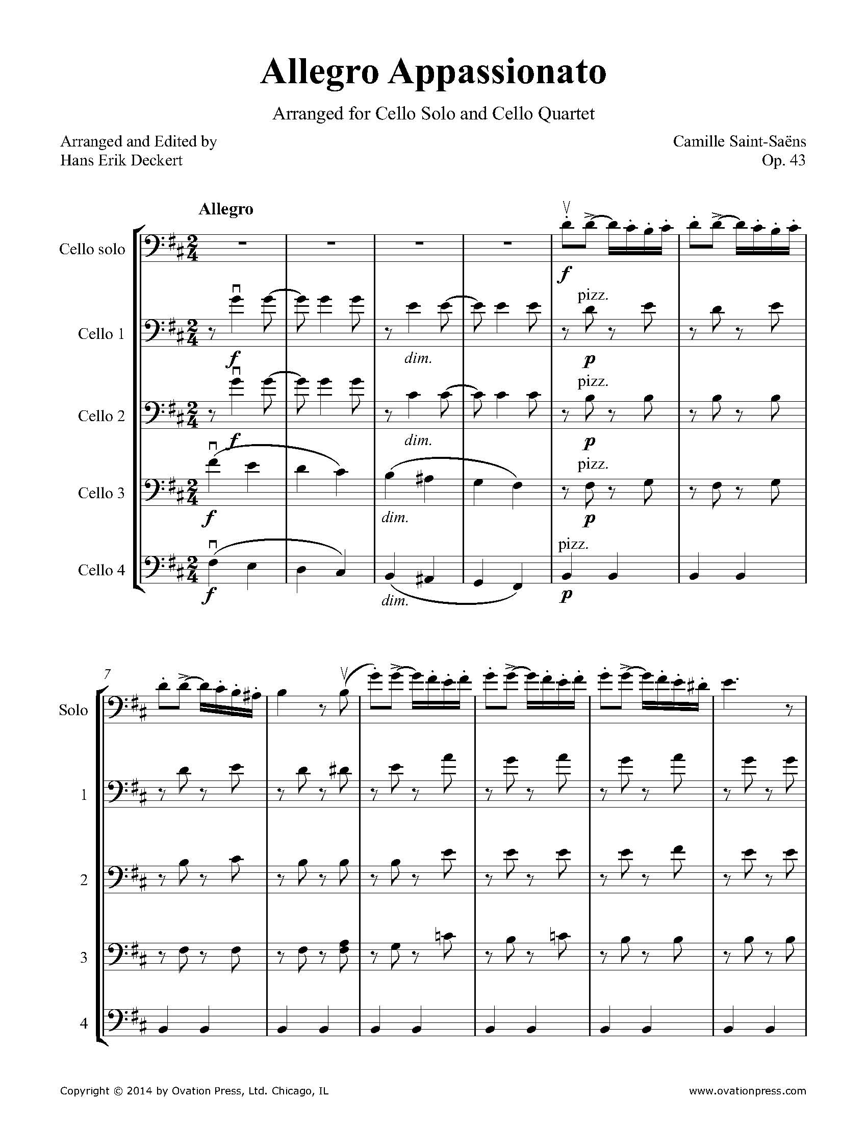 Saint-Saëns Allegro Appassionato Transcribed for Cello Quintet