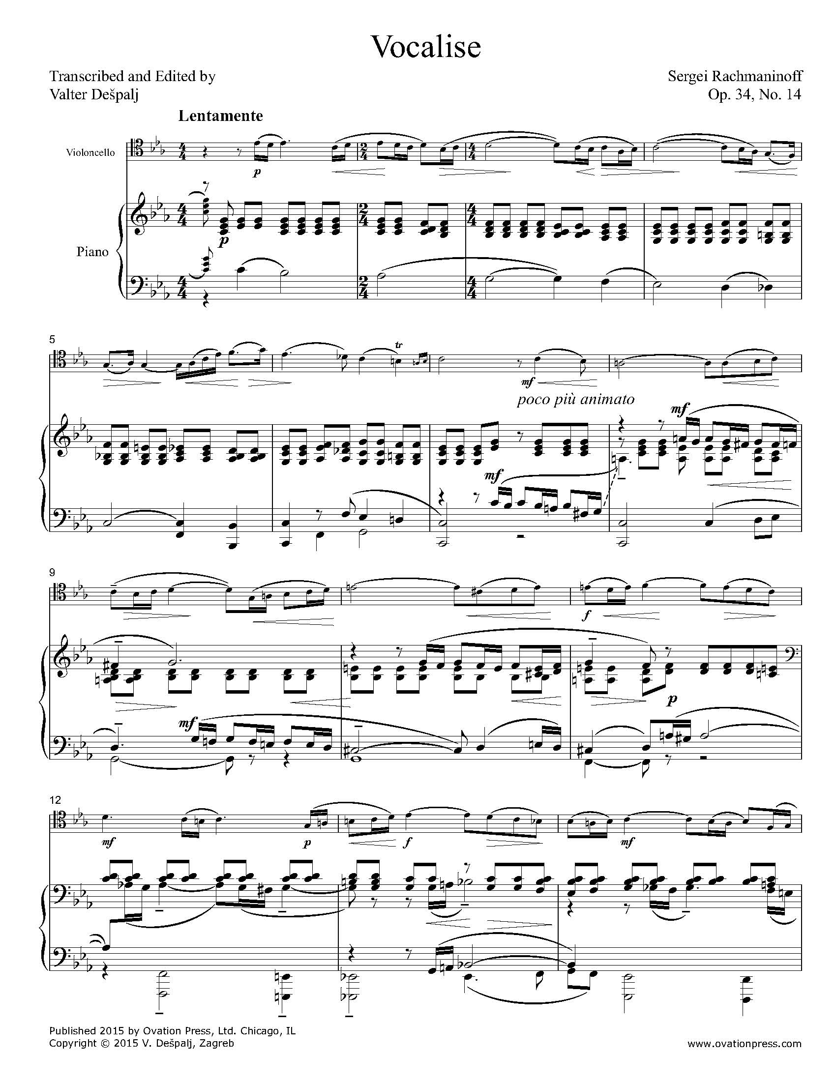Rachmaninoff Vocalise for Cello and Piano