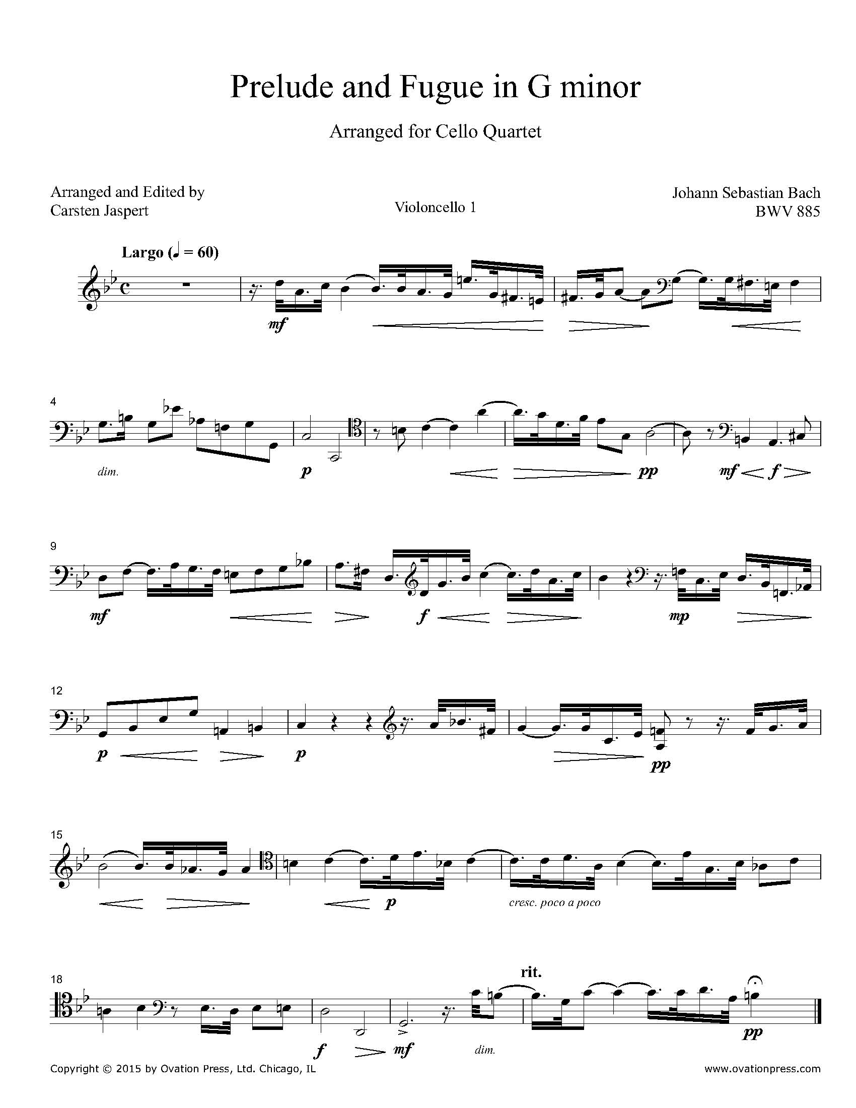 Prelude and Fugue in G minor (for Cello Quartet)