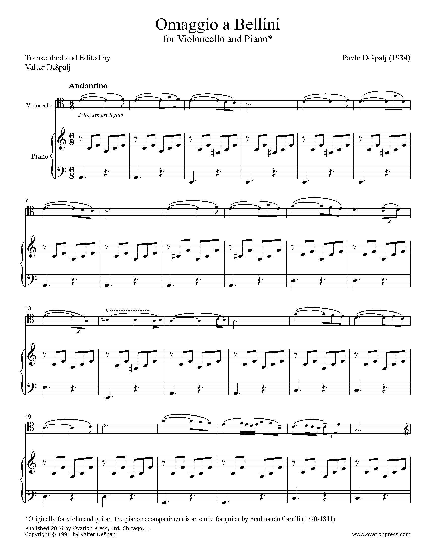 Omaggio a Bellini (for Cello and Piano)