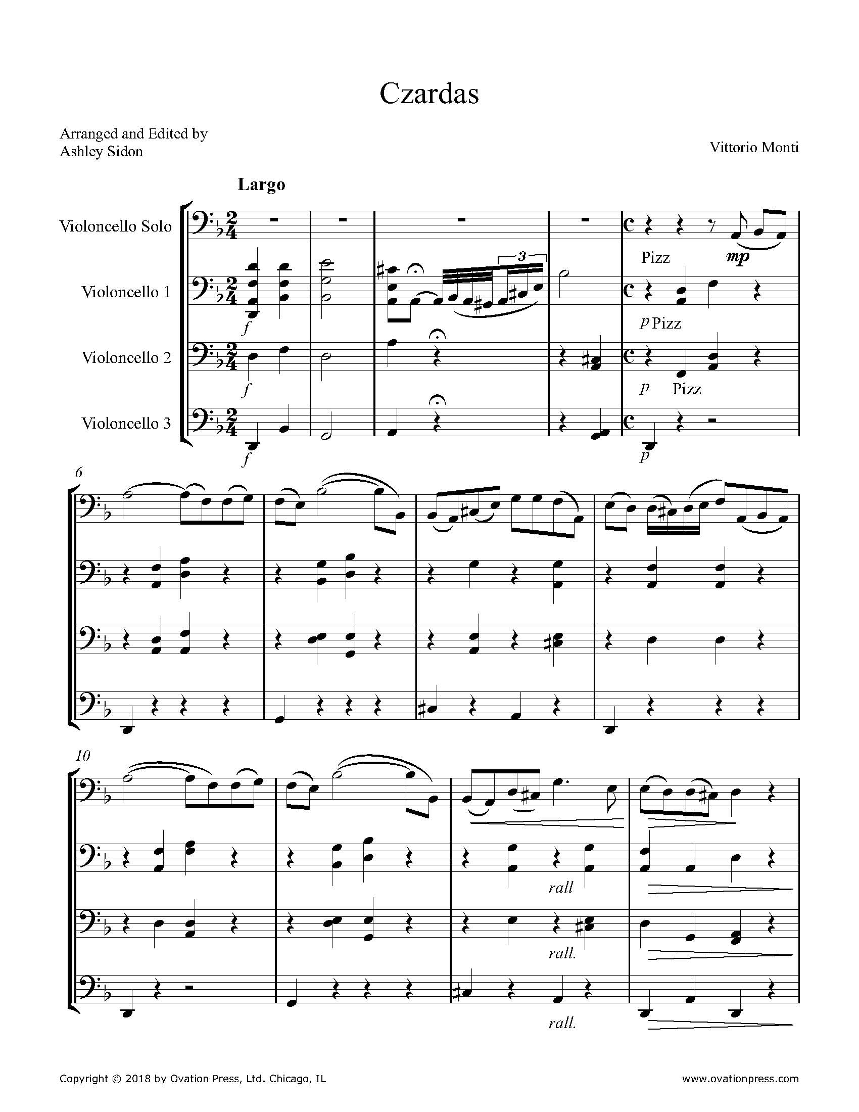 Czardas (Csárdás) for Cello Quartet