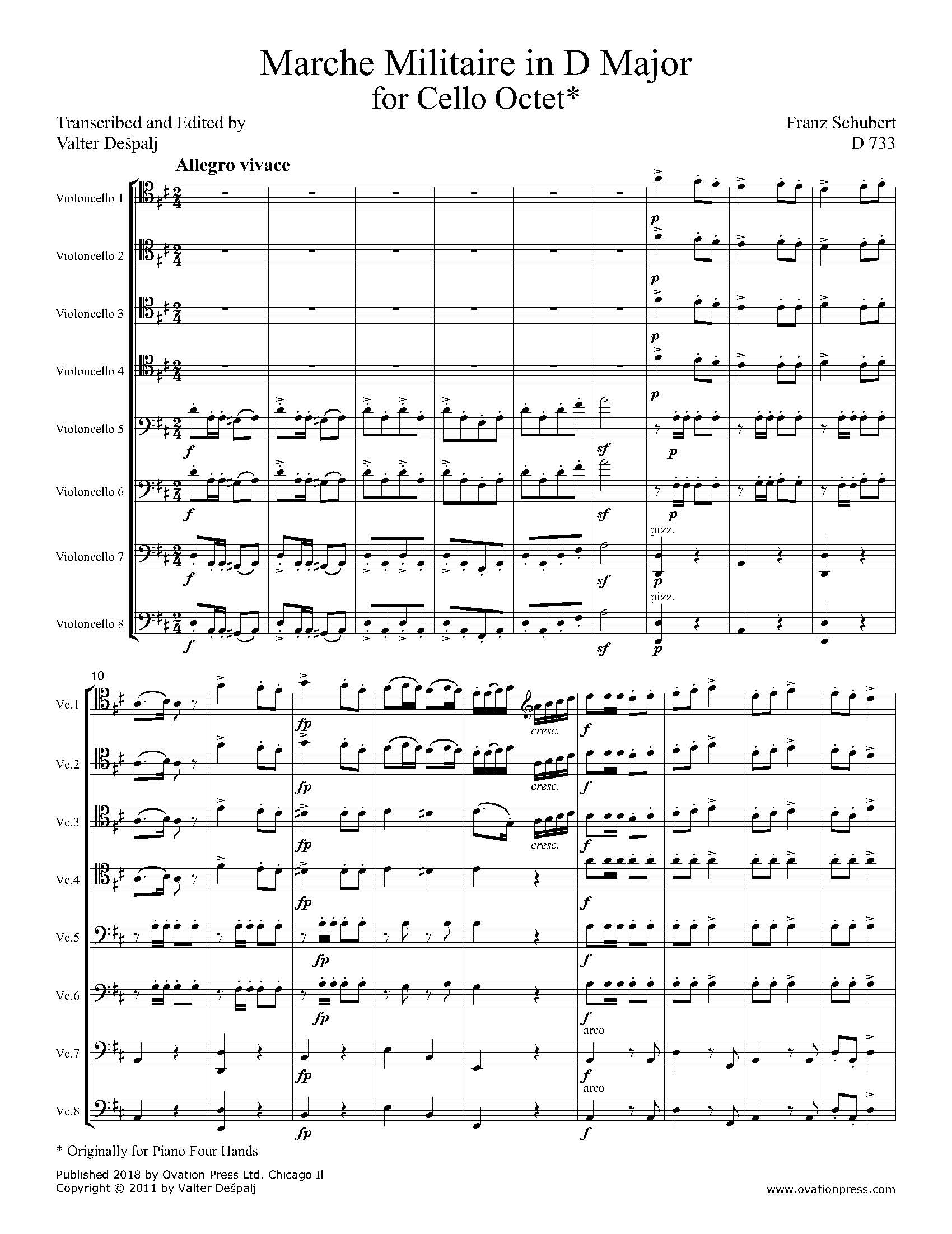Schubert Marche Militaire in D Major for Cello Octet