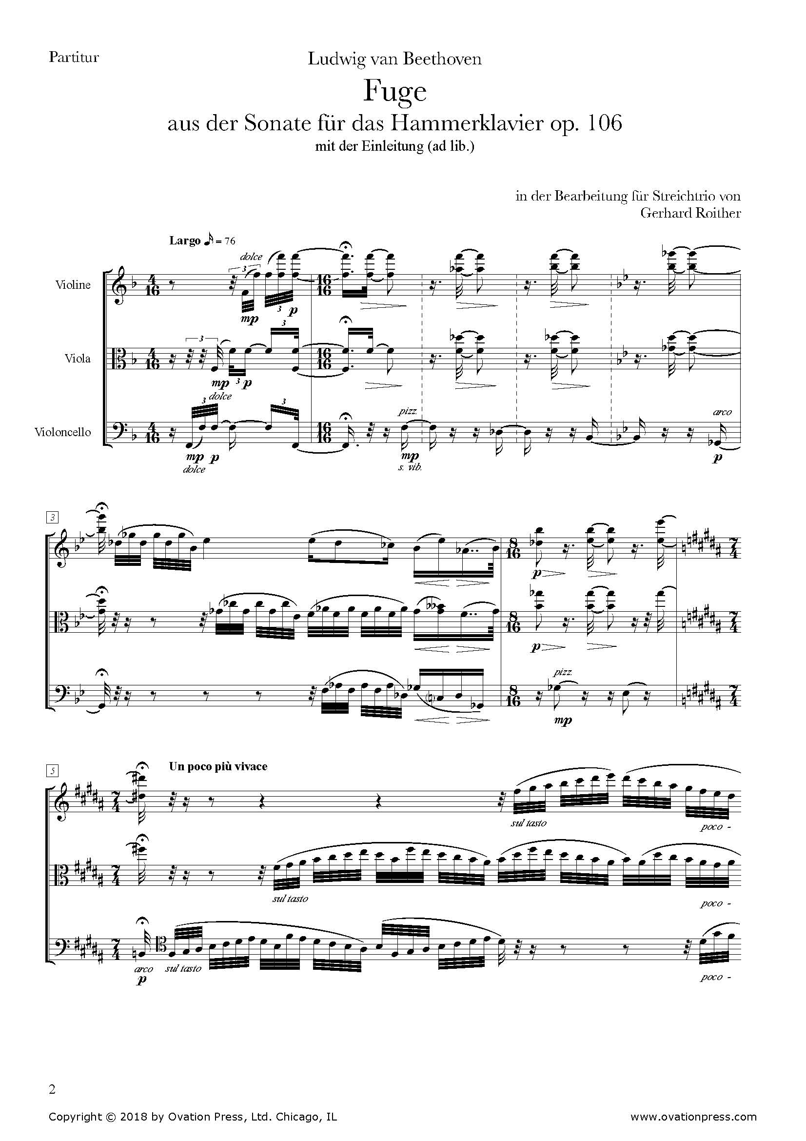 Fugue from Piano Sonata No. 29 "Hammerklavier" for String Trio