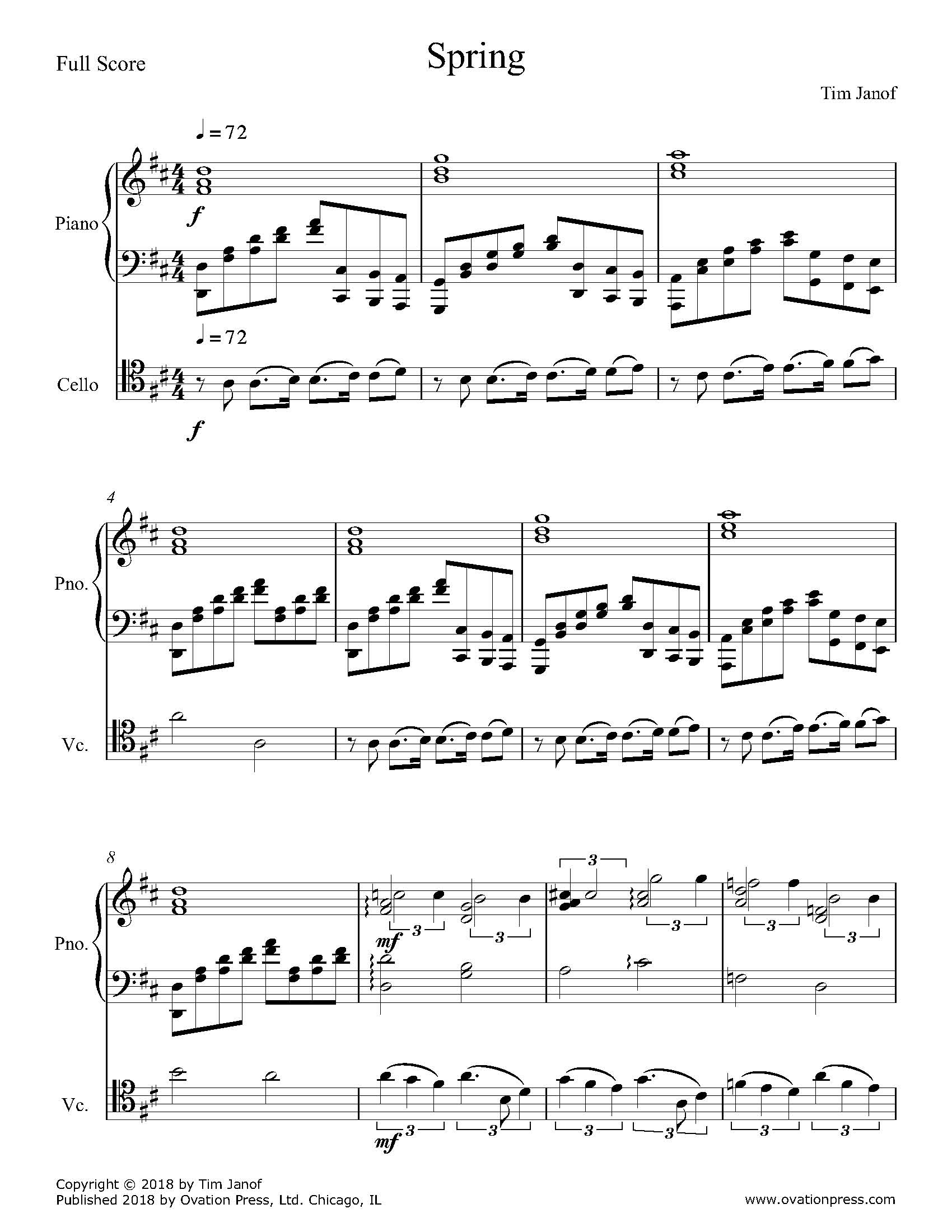 Spring for Cello and Piano by Tim Janof