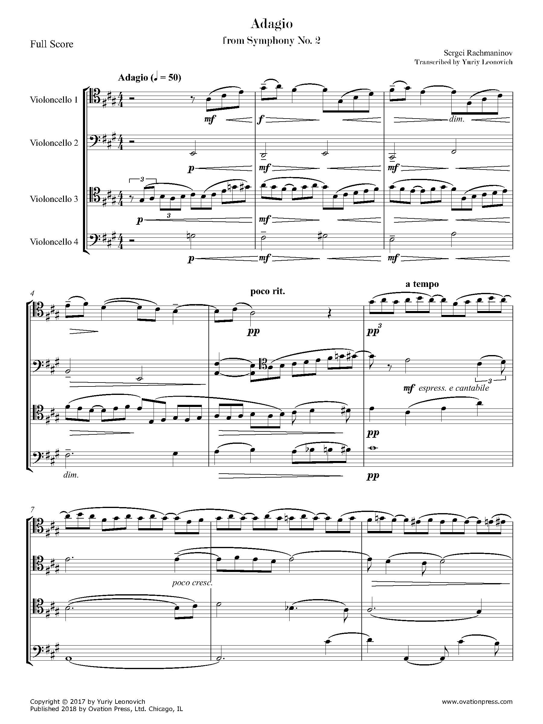 Rachmaninoff Symphony No. 2 for Cello Quartet