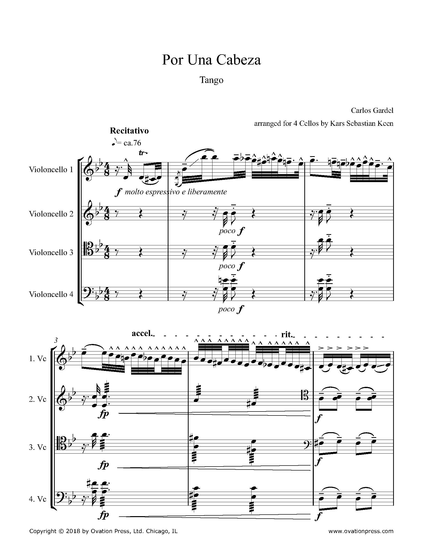 Pour Una Cabeza (for Cello Quartet)