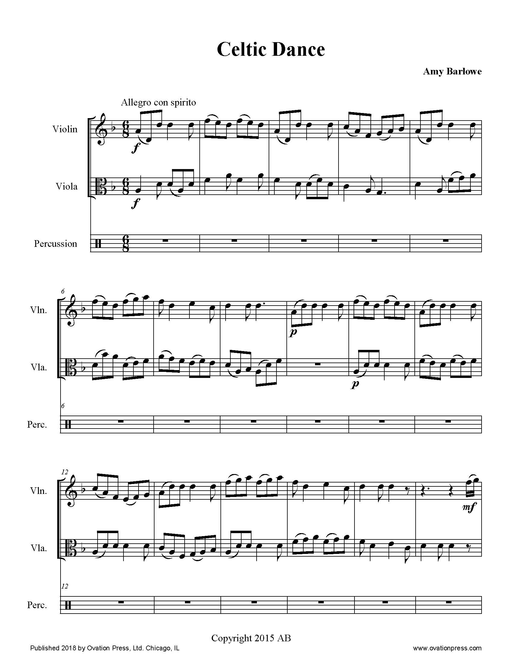 Barlowe Three Celtic Pieces for Violin, Viola and Drum