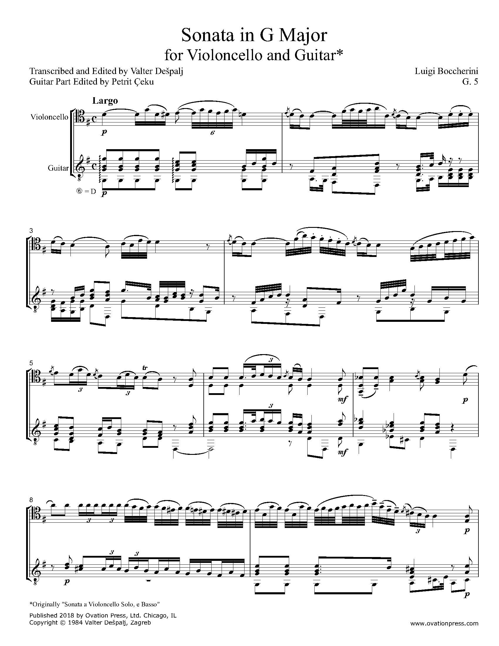 Boccherini Sonata in G Major G. 5 for Cello and Guitar