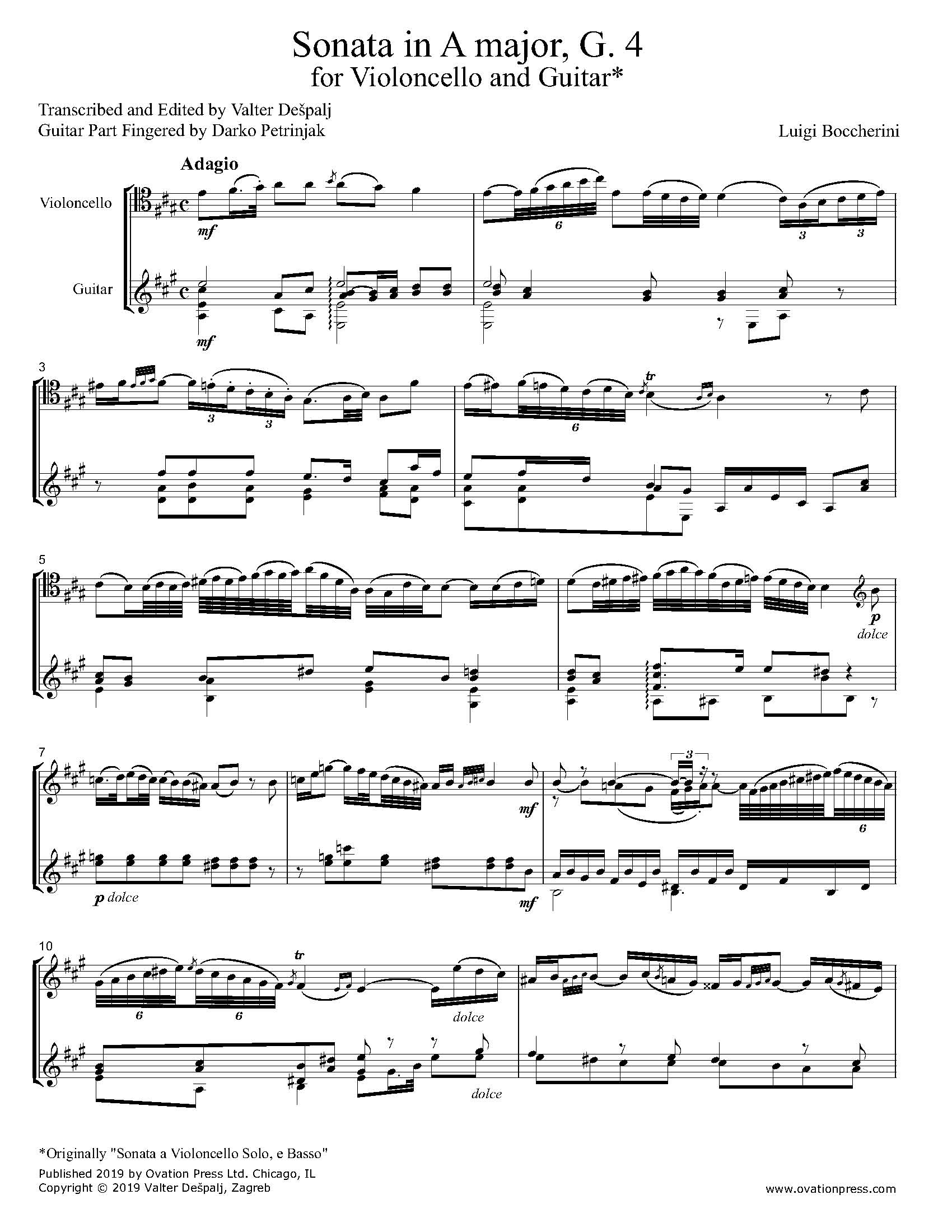 Boccherini Sonata in A Major G. 4 for Cello and Guitar