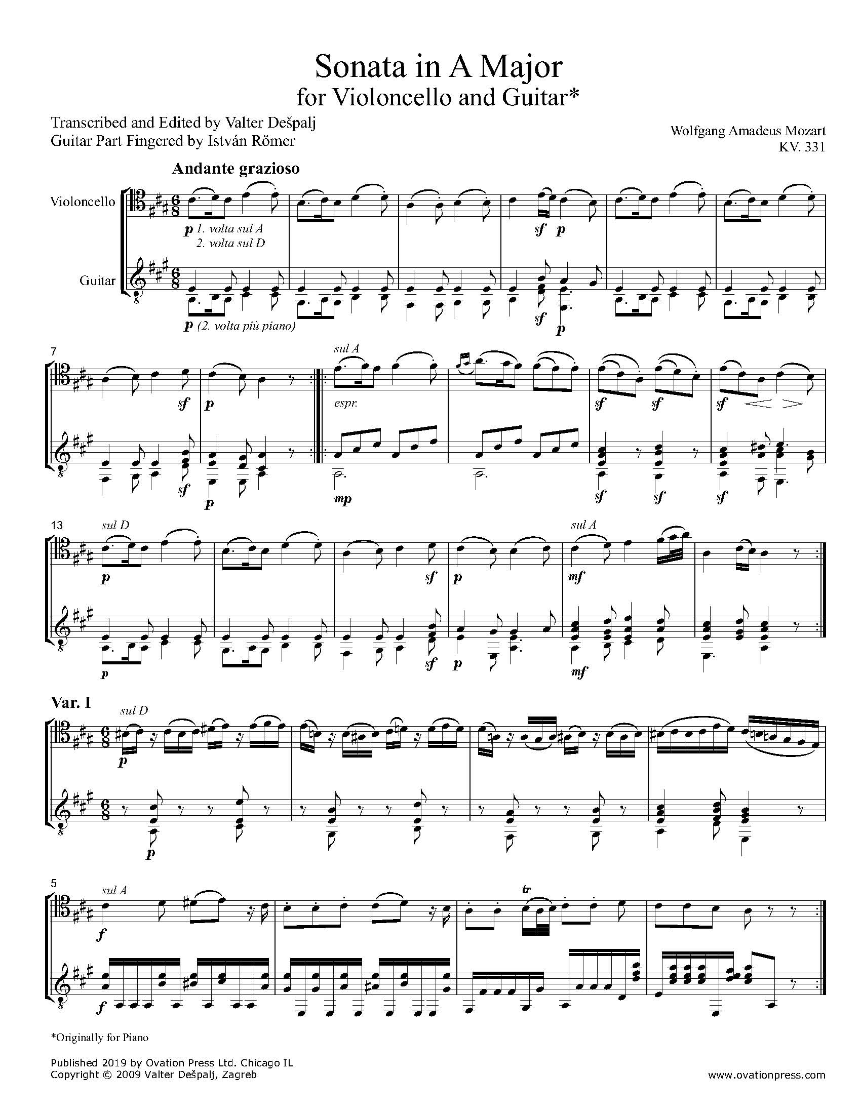Mozart Sonata in A Major KV. 331 (for Cello and Guitar)