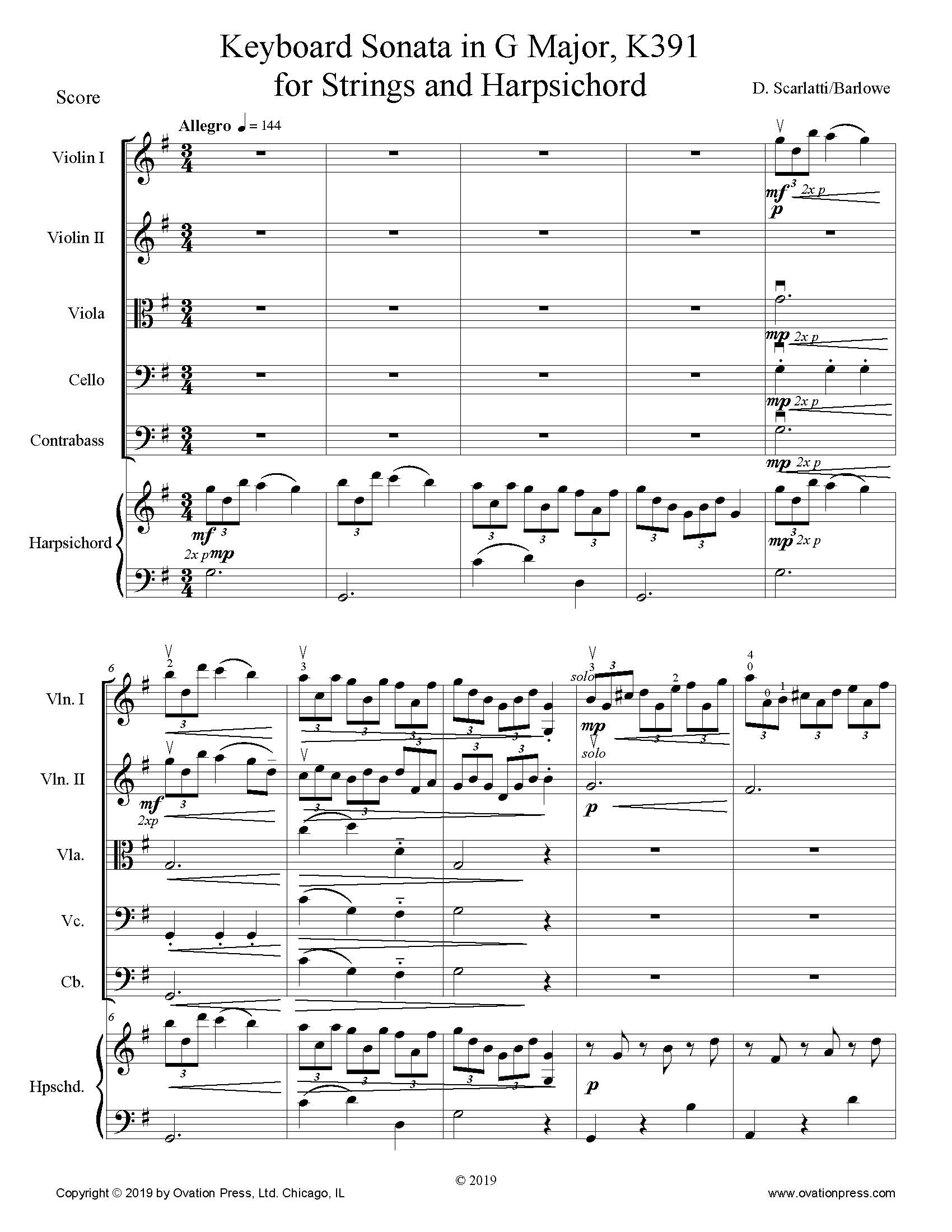 Scarlatti Keyboard Sonata in G Major K. 391 (for Strings and Harpsichord)