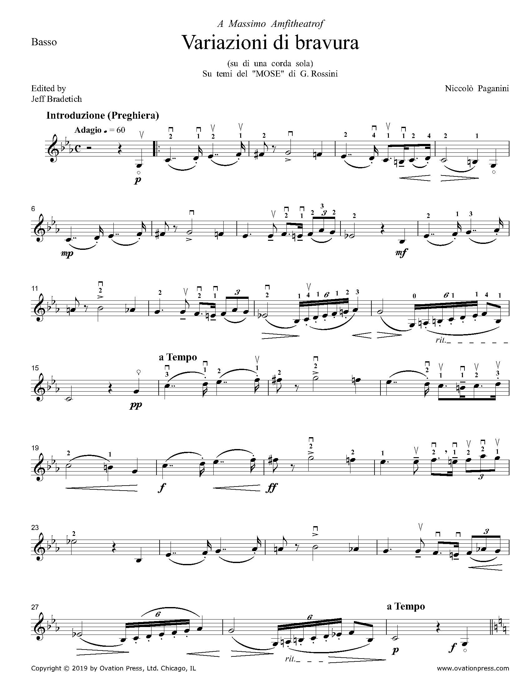 Paganini Variazioni di bravura (for Bass and Piano)