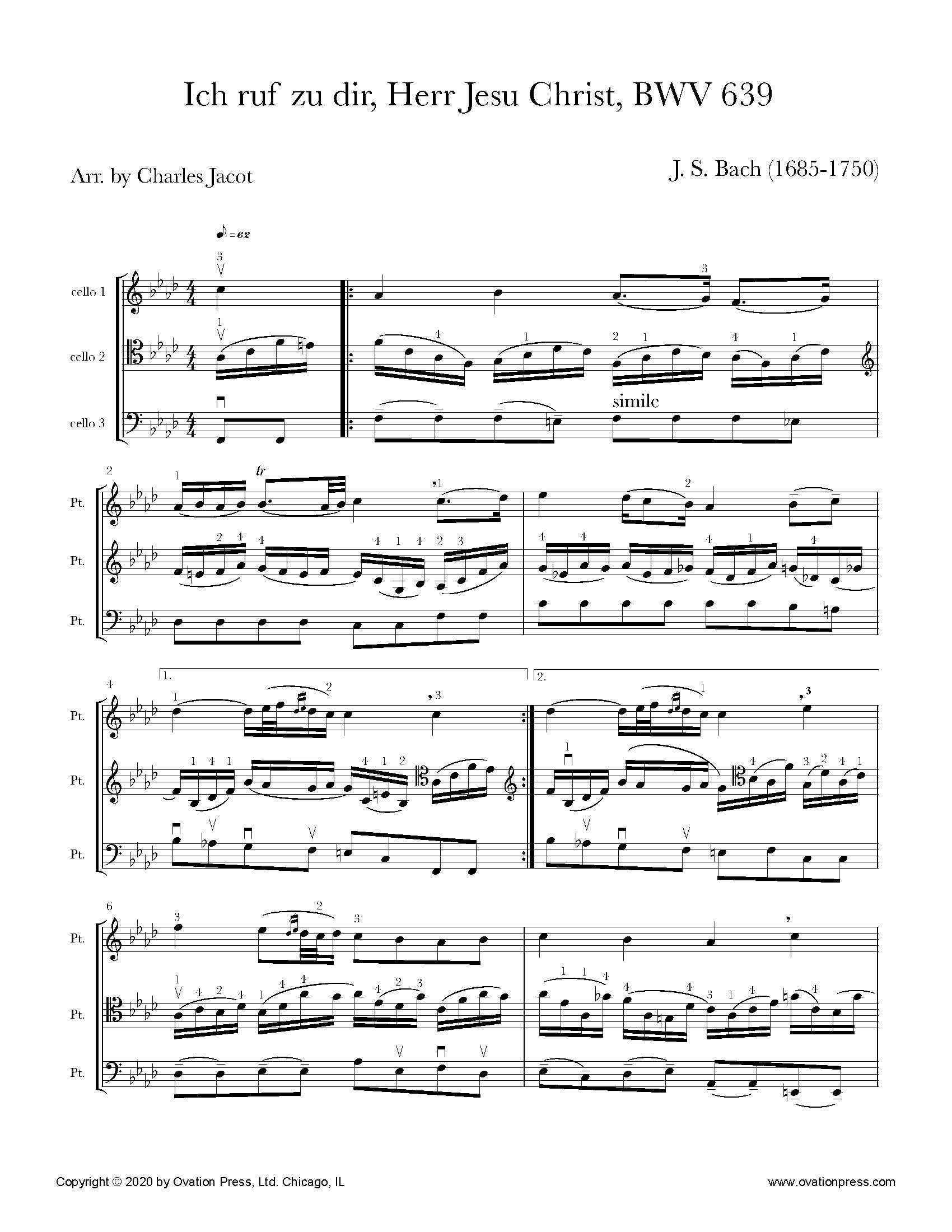 Bach Ich ruf zu dir, Herr Jesu Christ (for Cello Trio)