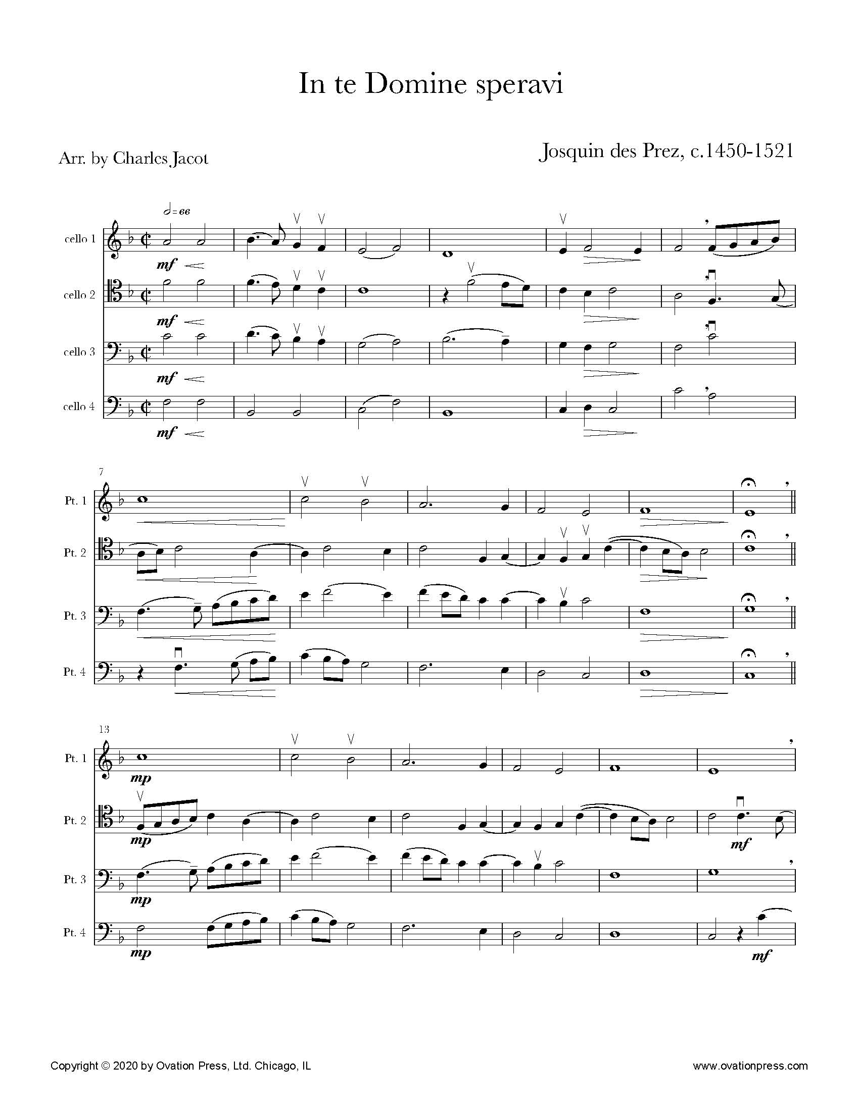 Josquin In te Domine speravi (for Cello Quartet)