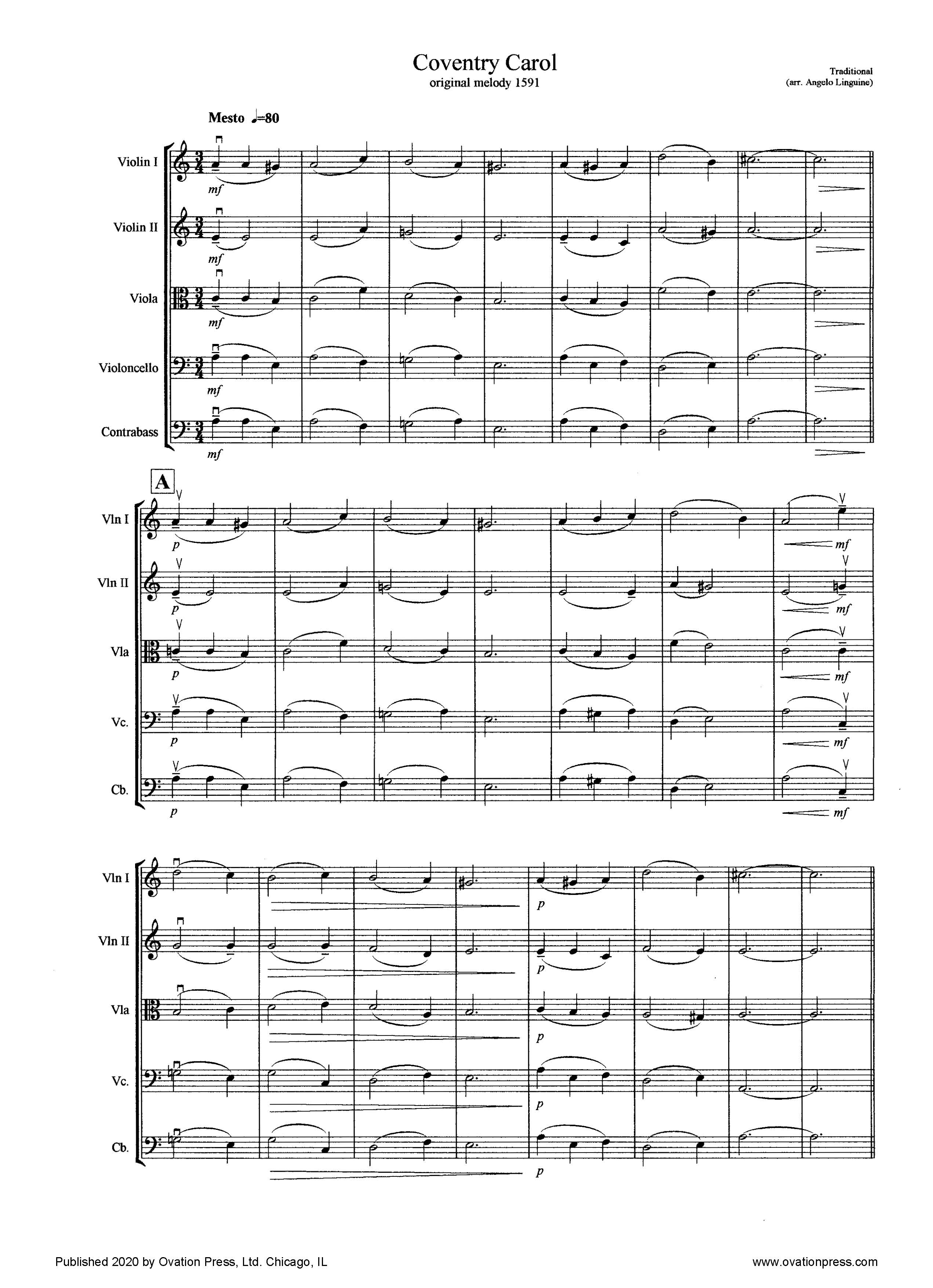 Folk Song Coventry Carol (for Intermediate String Orchestra)