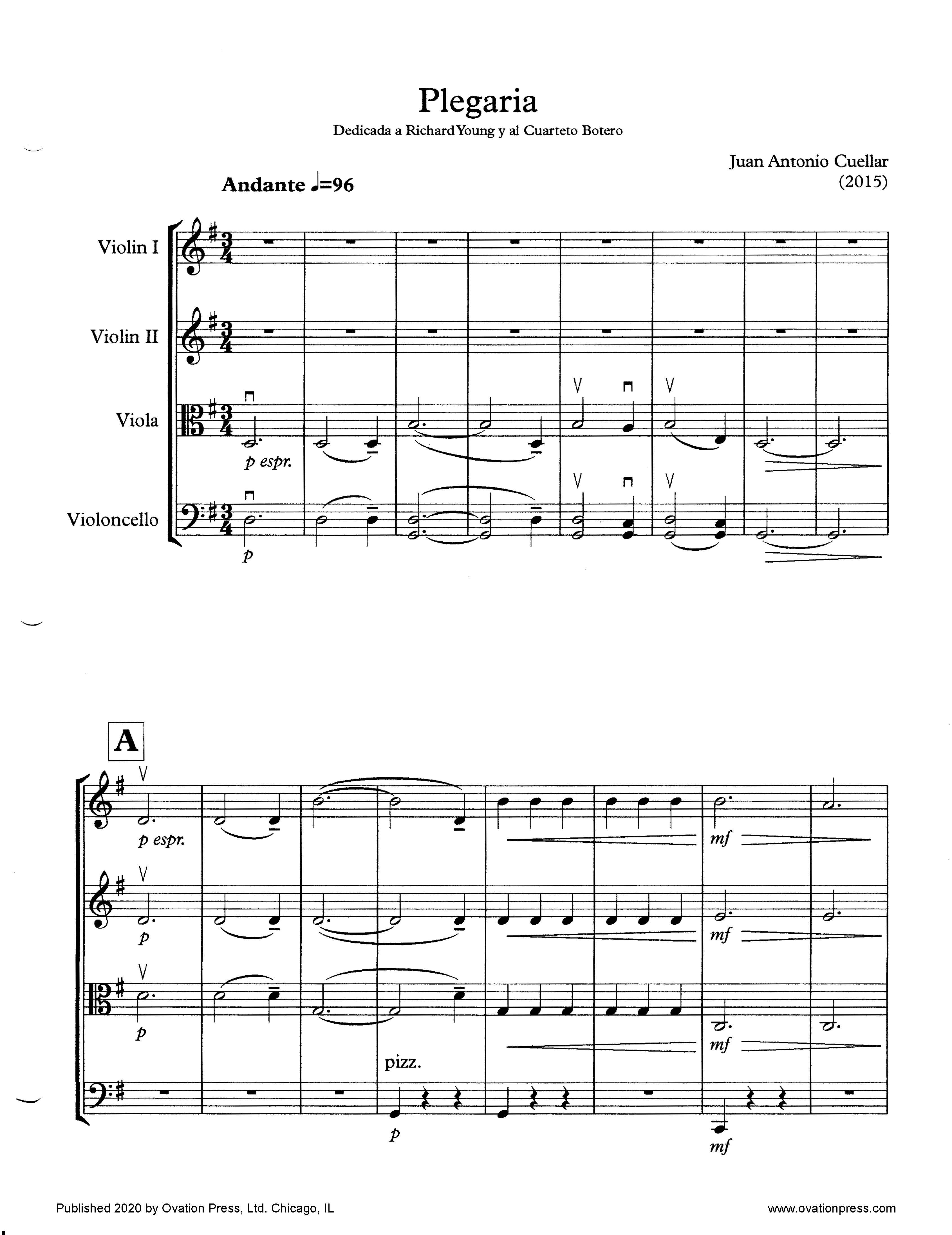 Cuéllar Plegaria (Prayer) (for Intermediate String Quartet)