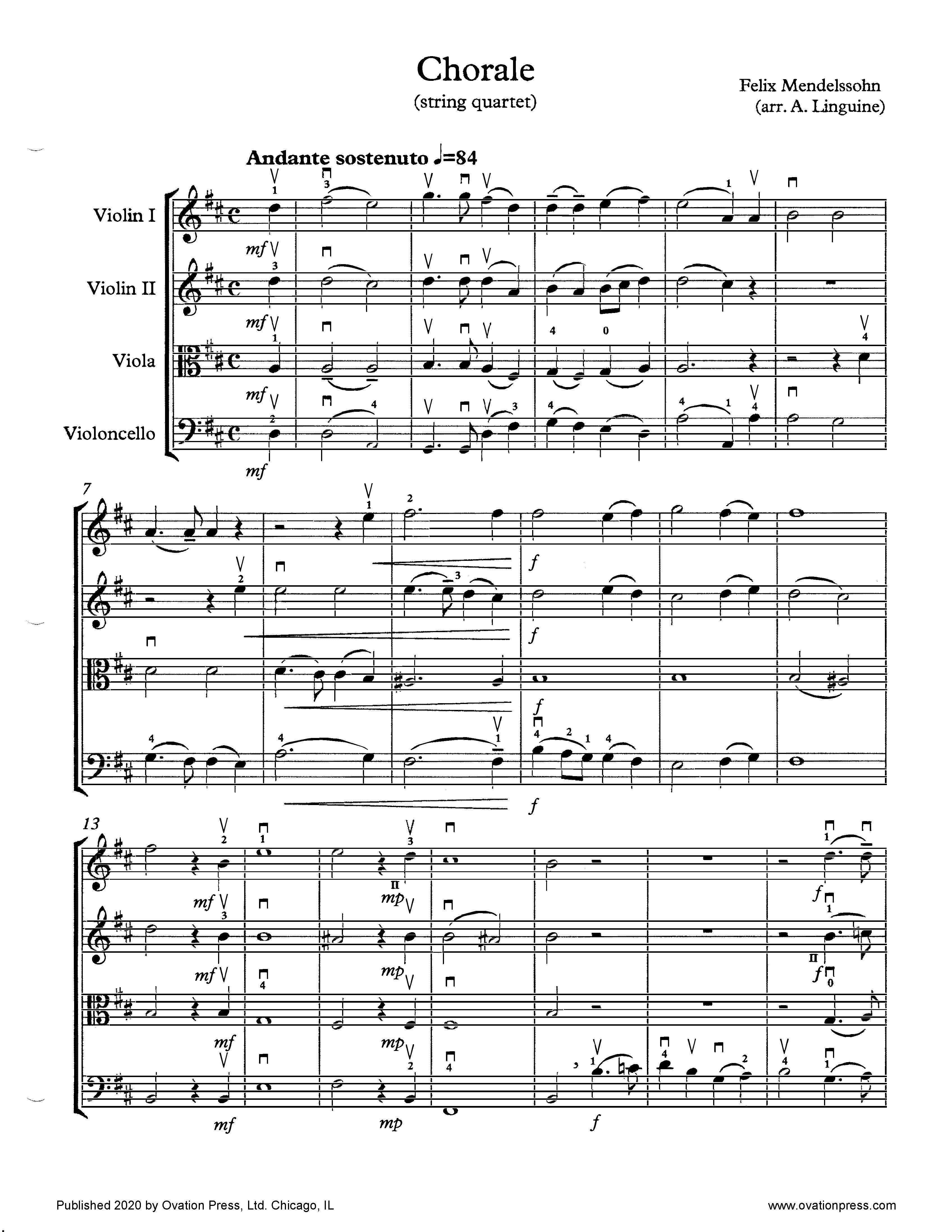 Mendelssohn Chorale (for Intermediate String Quartet)
