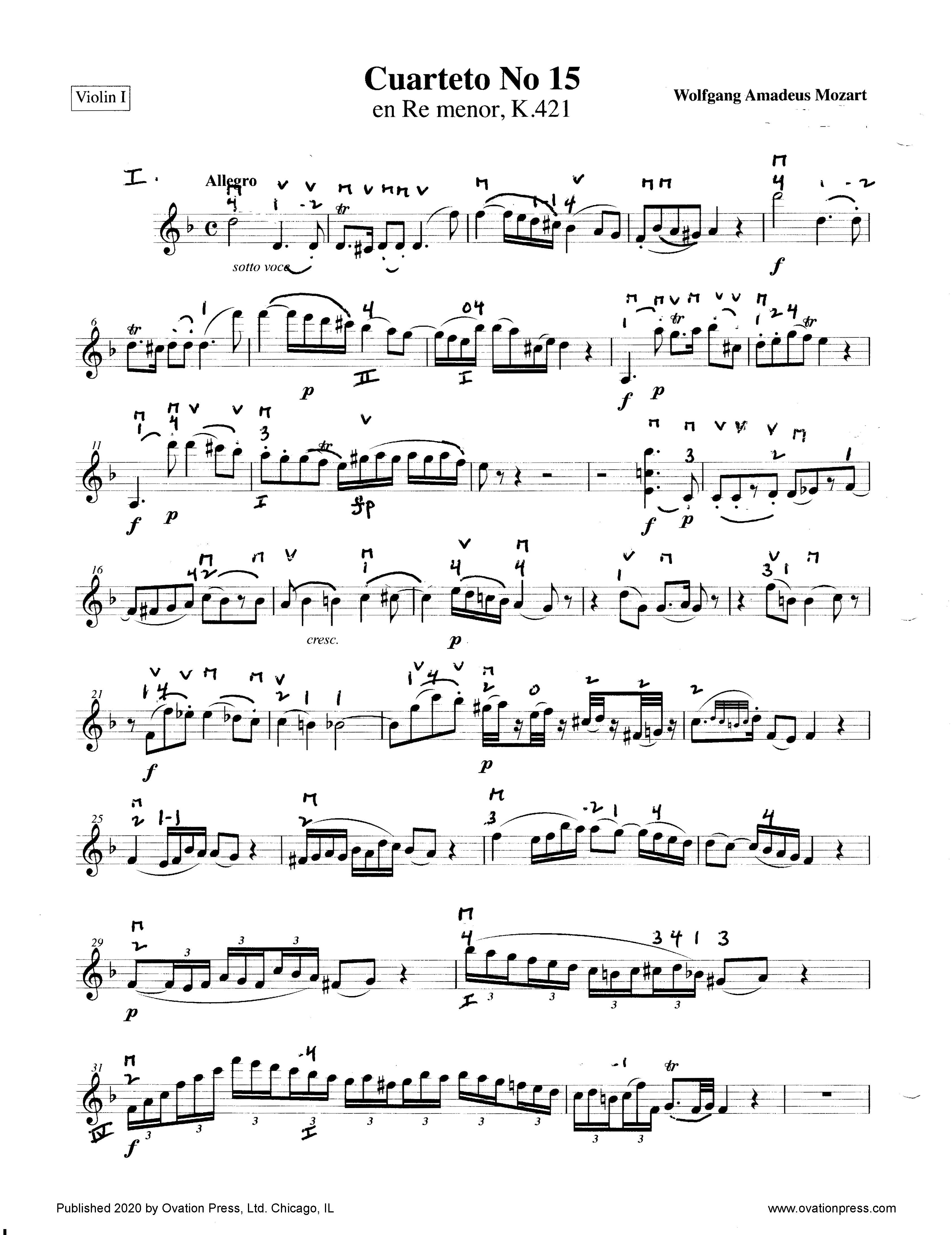 Mozart Quartet in D Minor, K. 421 for Intermediate String Quartet