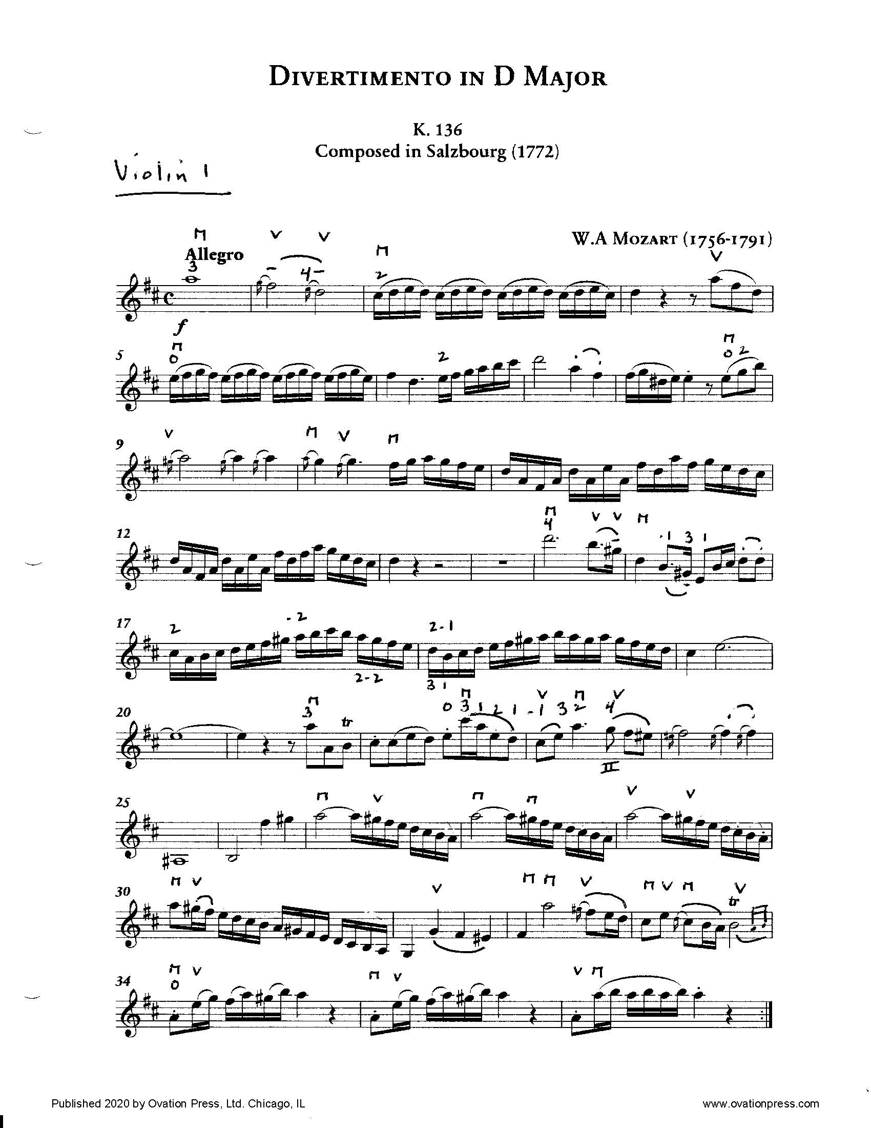 Mozart Divertimento in D Major (for Intermediate String Orchestra)