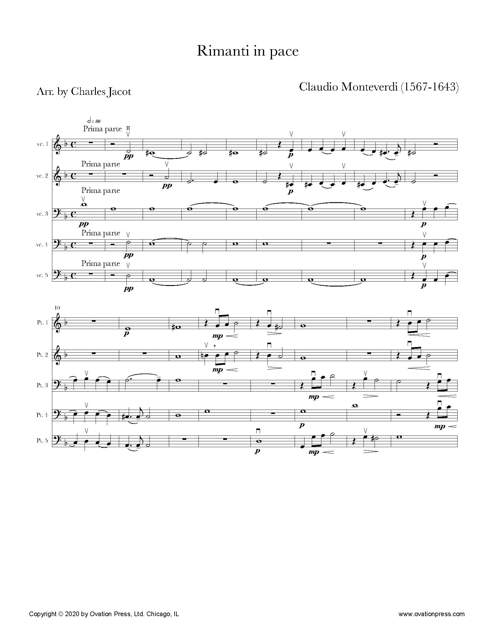 Monteverdi Rimanti in pace (for Cello Quintet)